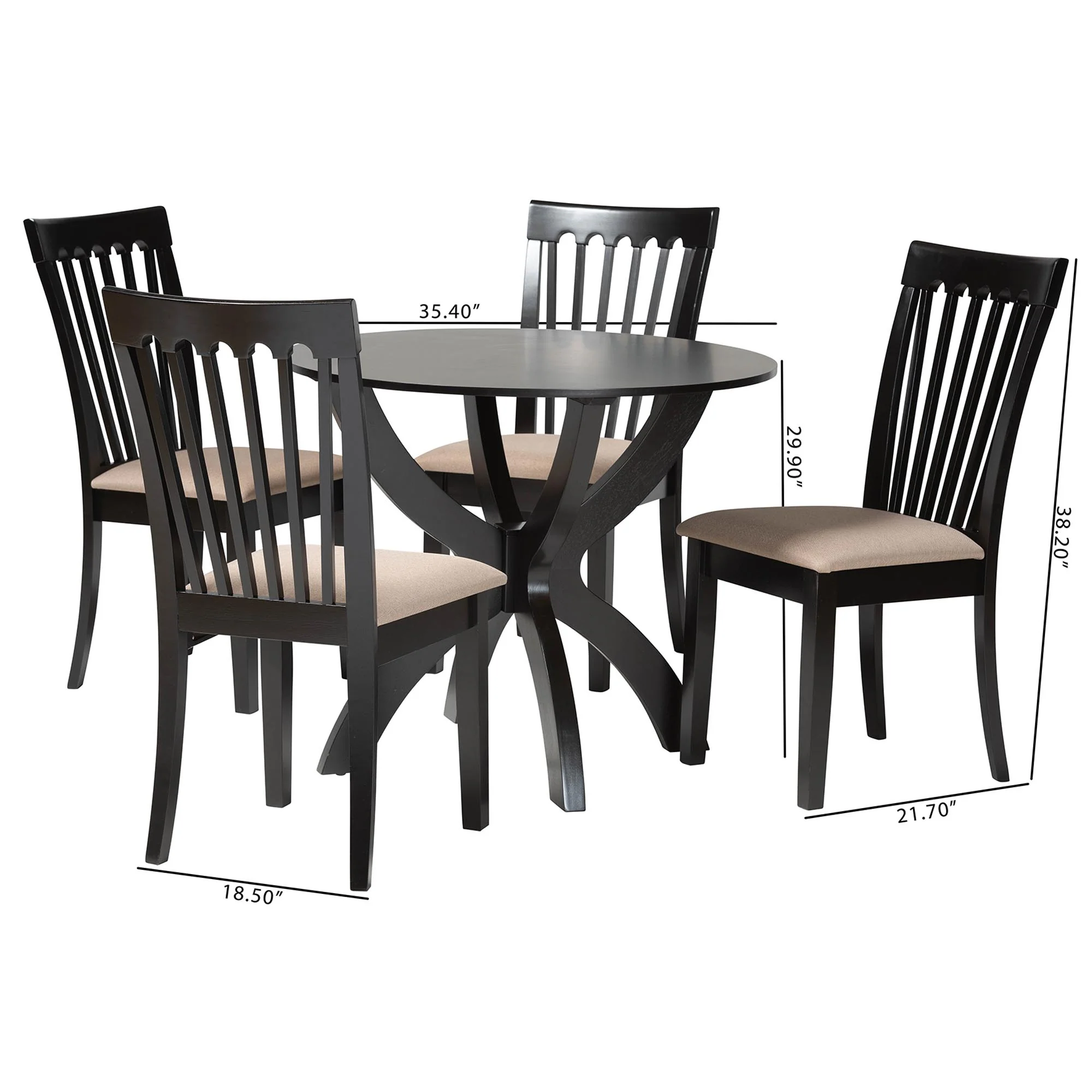 Baxton Studio Bailey Modern Grey Fabric and Dark Brown Finished Wood 5-Piece Dining Set - Image 10