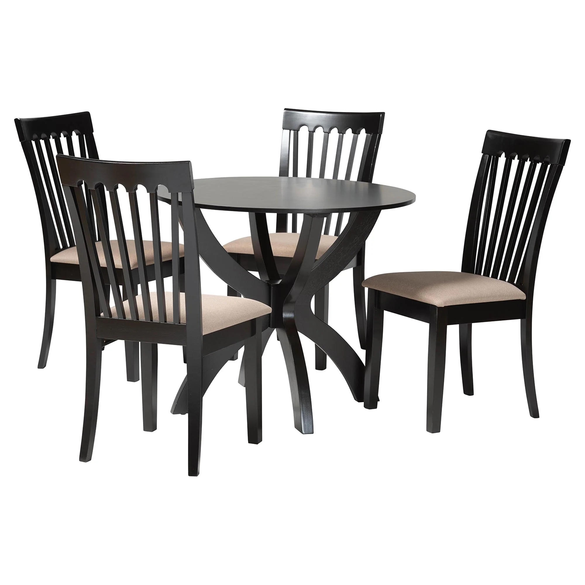 Baxton Studio Bailey Modern Grey Fabric and Dark Brown Finished Wood 5-Piece Dining Set - Image 2
