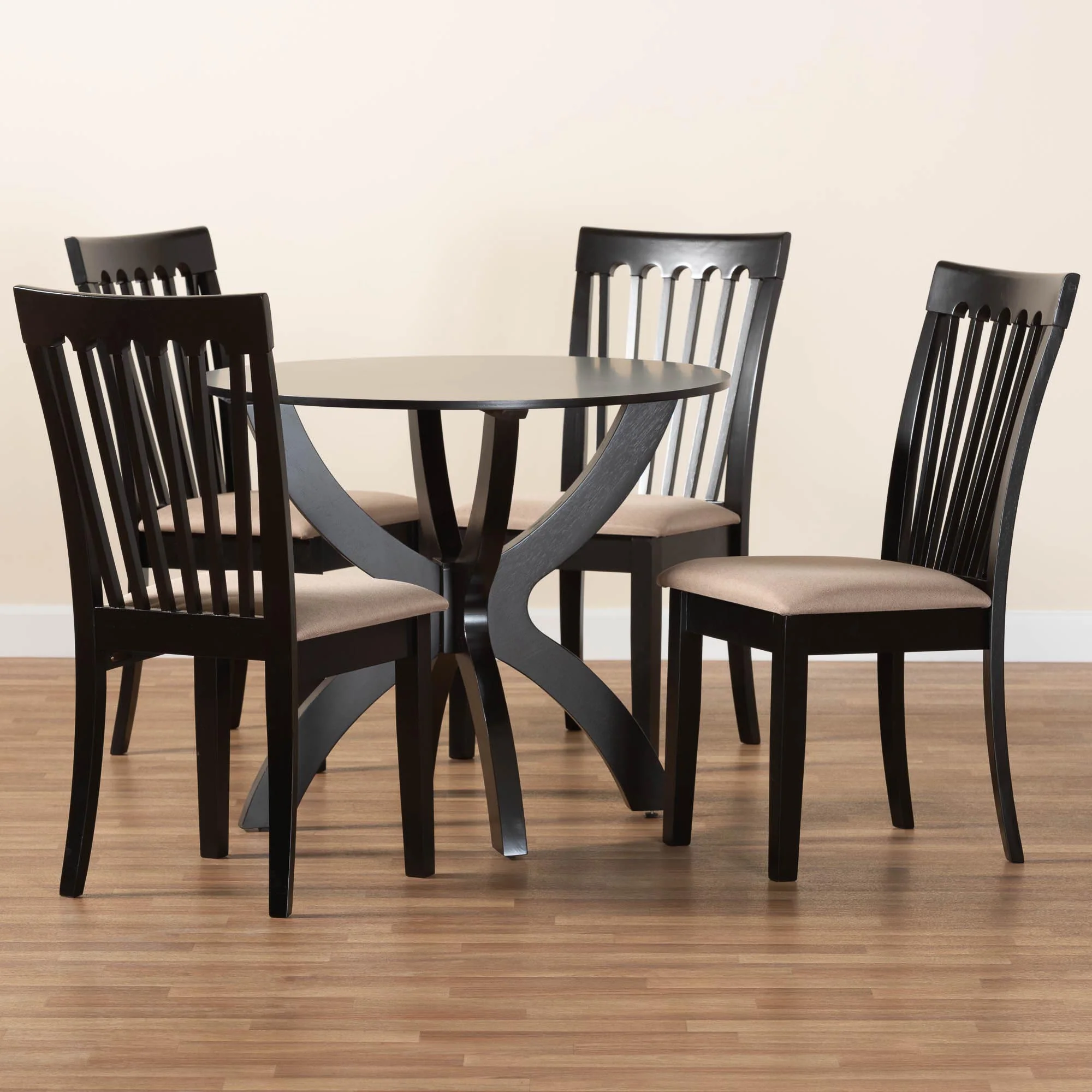 Baxton Studio Bailey Modern Grey Fabric and Dark Brown Finished Wood 5-Piece Dining Set - Image 9