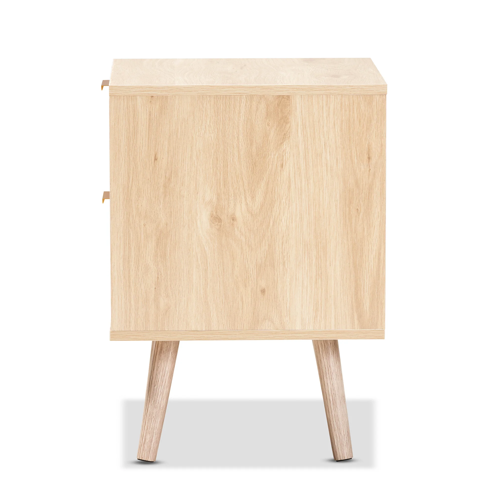 Baxton Studio Baird Mid-Century Modern Light Oak Brown Finished Wood and Rattan 2-Drawer End Table - Image 7