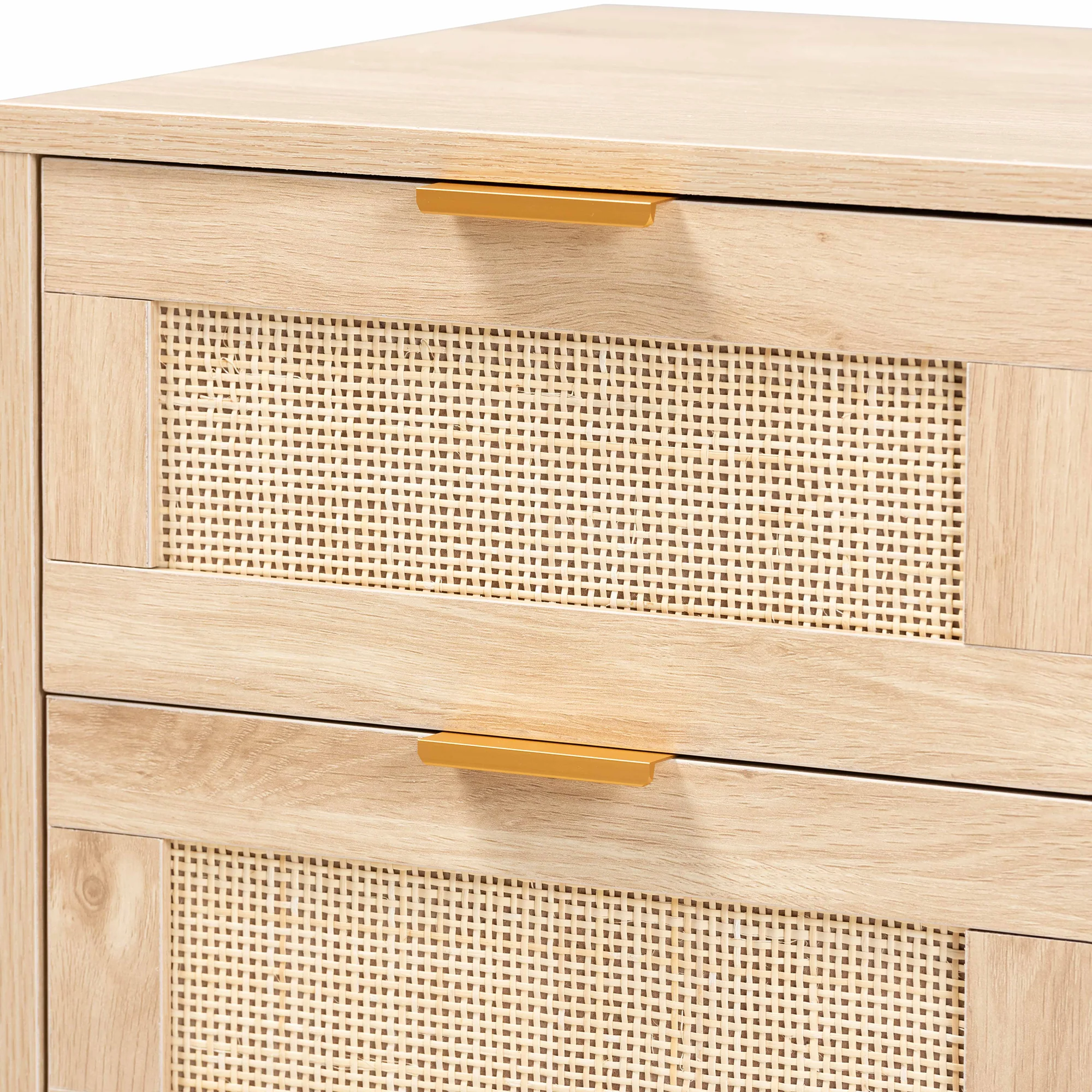 Baxton Studio Baird Mid-Century Modern Light Oak Brown Finished Wood and Rattan 2-Drawer End Table - Image 8