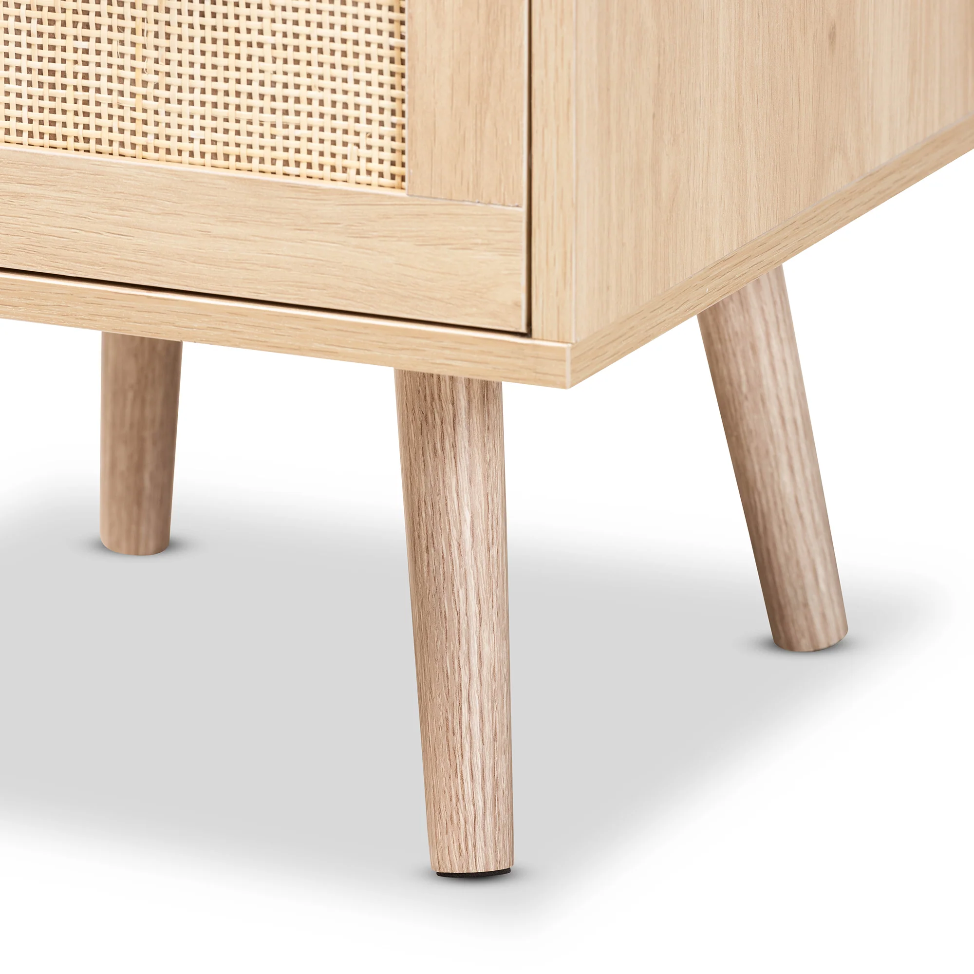 Baxton Studio Baird Mid-Century Modern Light Oak Brown Finished Wood and Rattan 2-Drawer End Table - Image 9