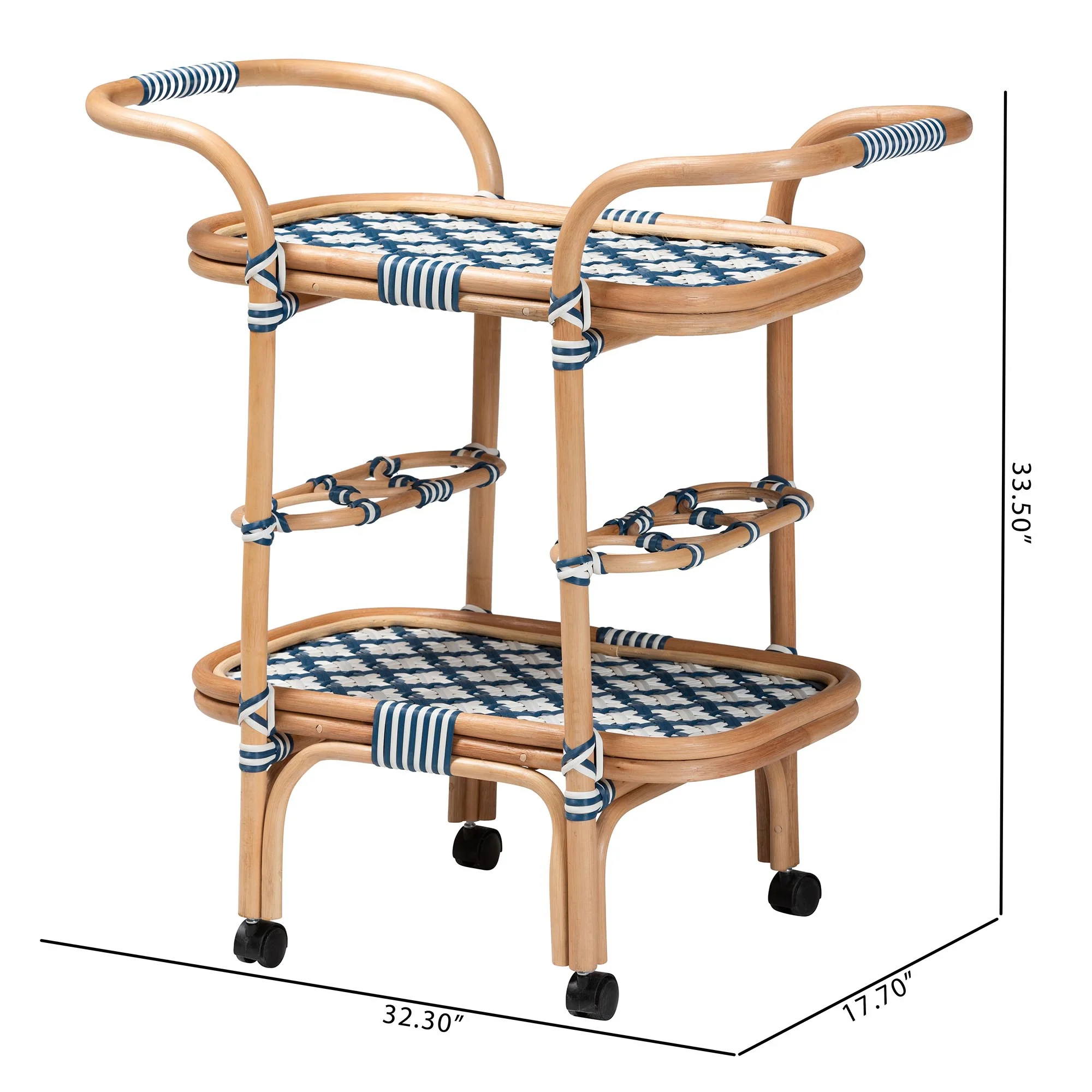 Baxton Studio bali and pari Chasca Modern Bohemian Blue and White Weaving and Natural Rattan Wine Cart - Image 10