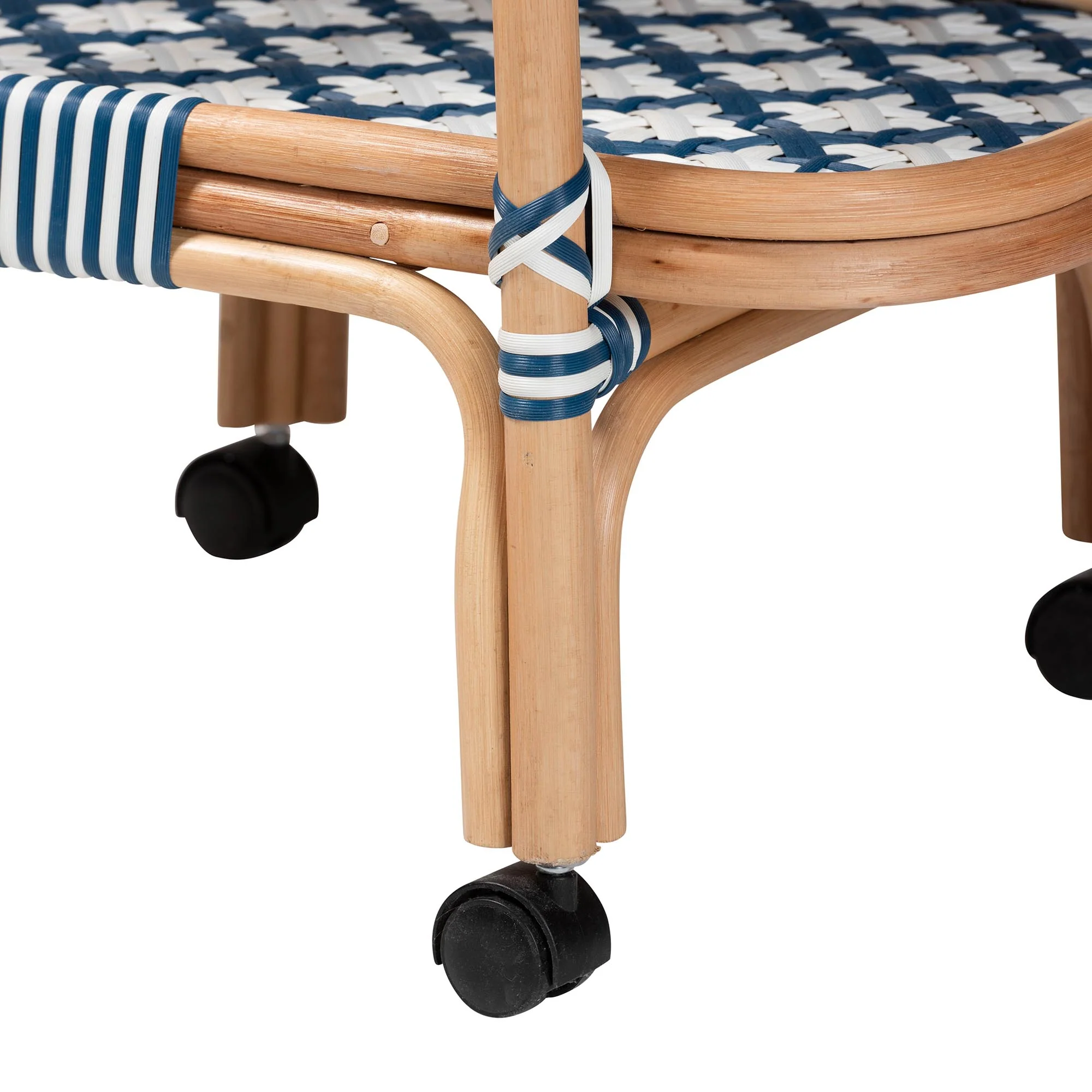 Baxton Studio bali and pari Chasca Modern Bohemian Blue and White Weaving and Natural Rattan Wine Cart - Image 7