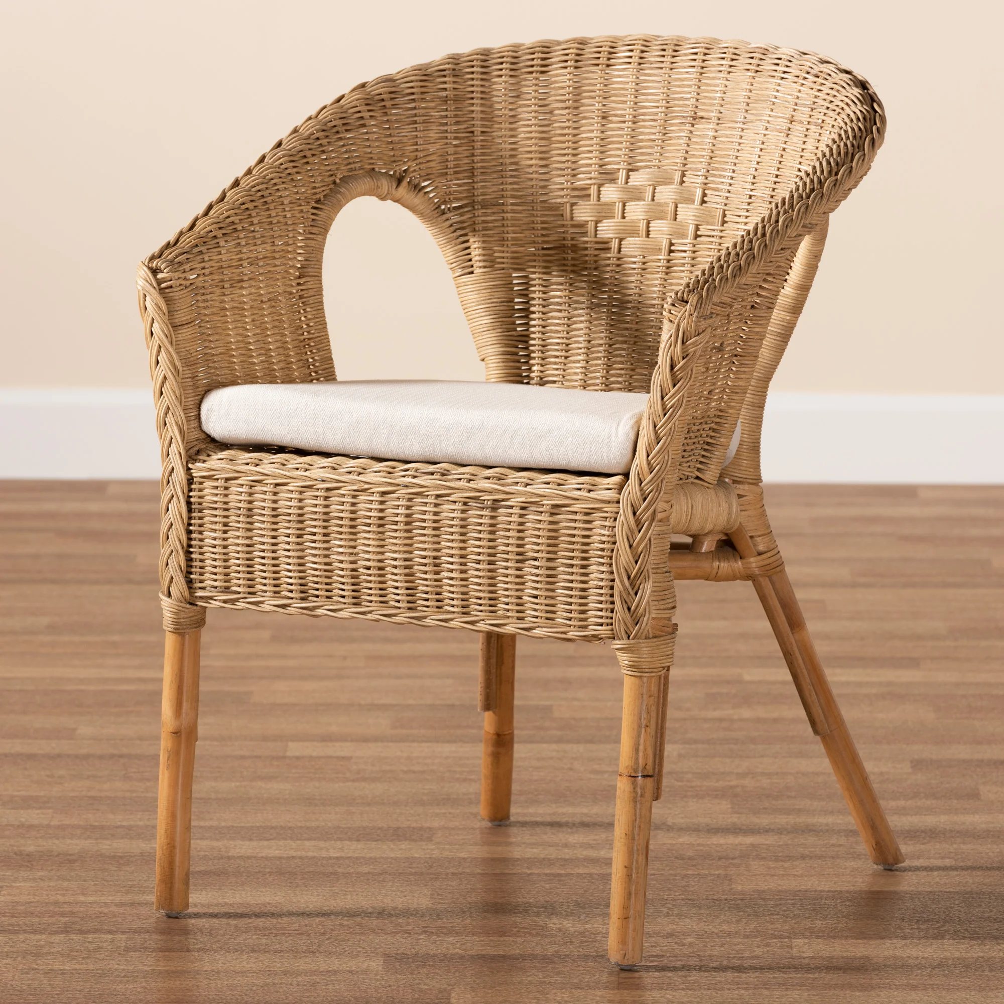 Baxton Studio bali & pari Abbey Modern Bohemian Natural Brown Antique Rattan Dining Chair - Image 9
