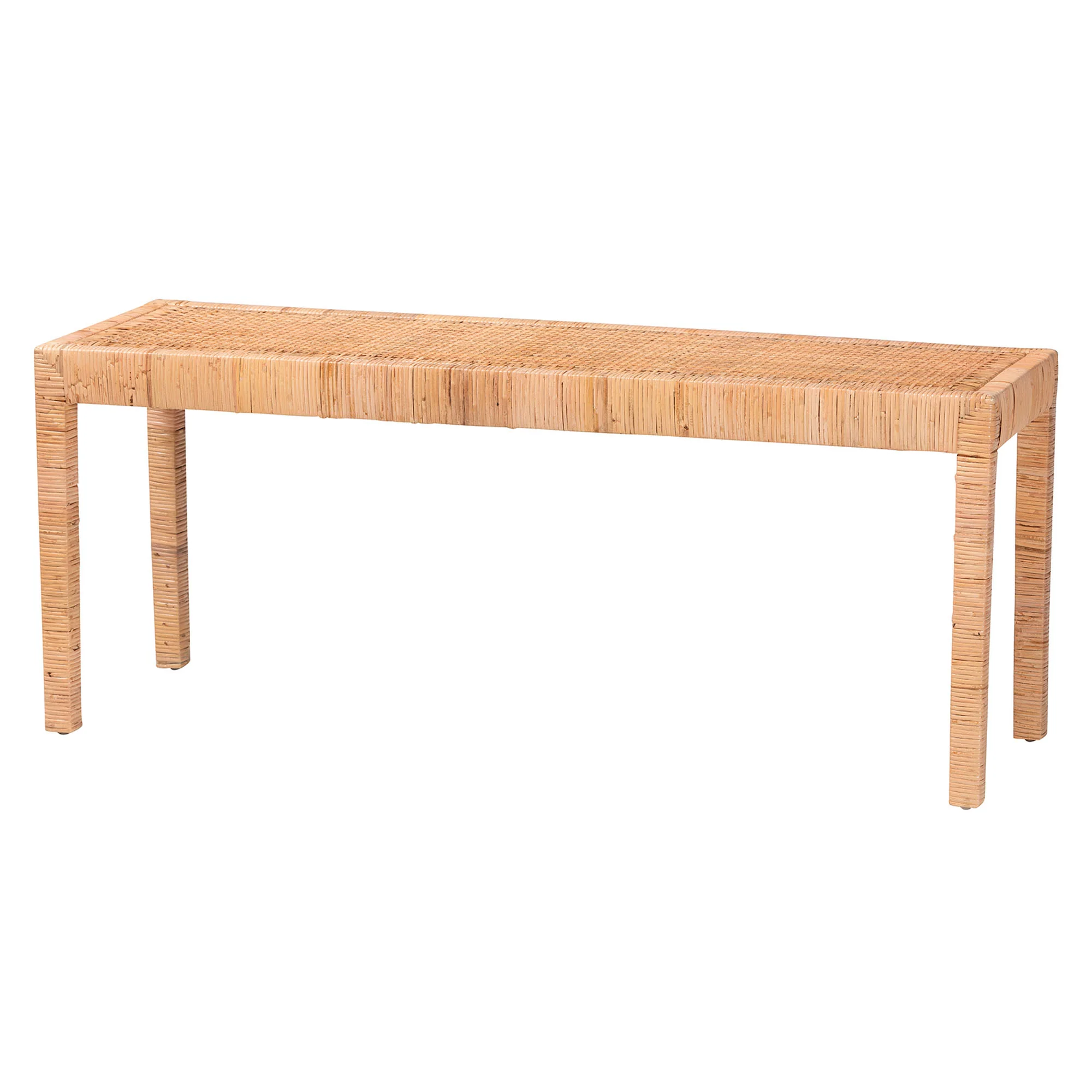 Baxton Studio bali & pari Abelia Modern Bohemian Natural Rattan and Mahogany Wood Long Accent Bench - Image 2