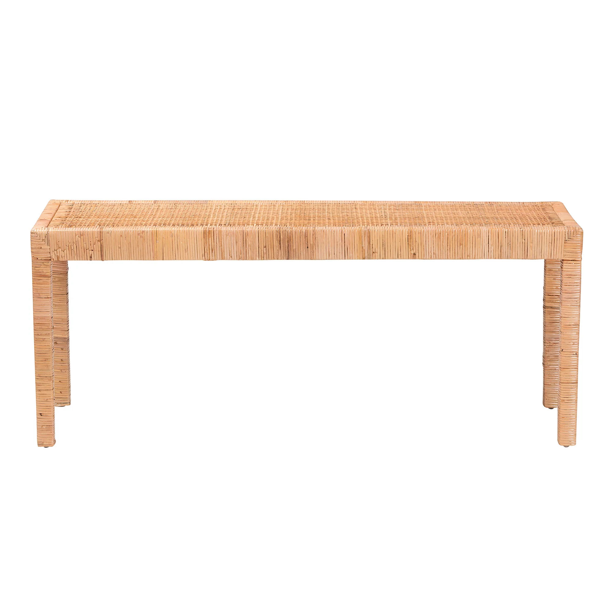 Baxton Studio bali & pari Abelia Modern Bohemian Natural Rattan and Mahogany Wood Long Accent Bench - Image 3