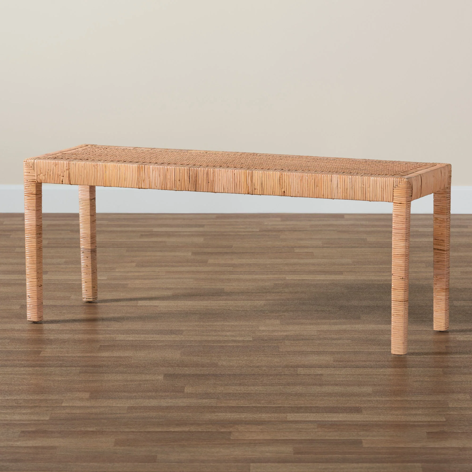 Baxton Studio bali & pari Abelia Modern Bohemian Natural Rattan and Mahogany Wood Long Accent Bench - Image 7