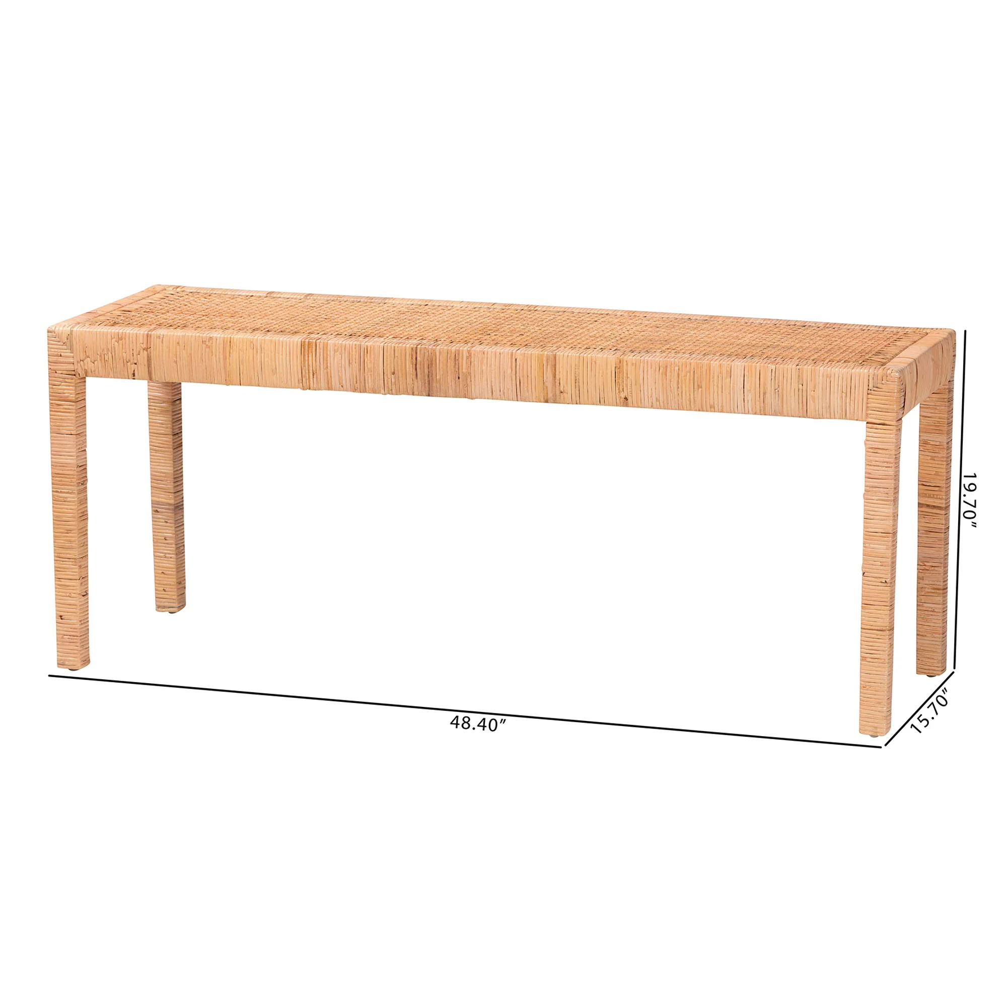 Baxton Studio bali & pari Abelia Modern Bohemian Natural Rattan and Mahogany Wood Long Accent Bench - Image 8