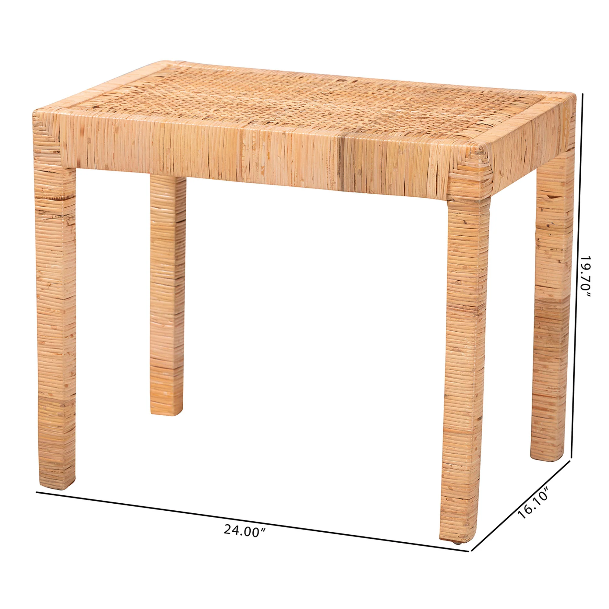 Baxton Studio bali & pari Abelia Modern Bohemian Natural Rattan and Mahogany Wood Short Accent Bench - Image 2