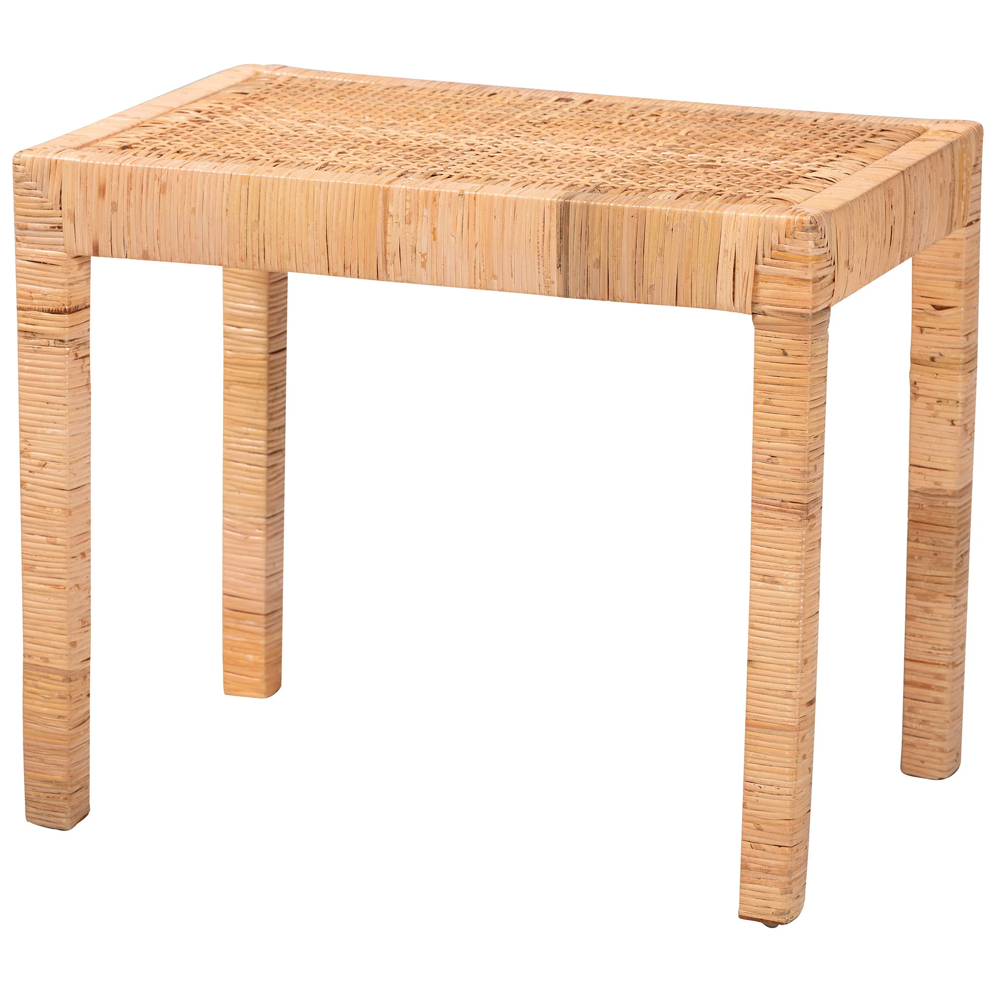 Baxton Studio bali & pari Abelia Modern Bohemian Natural Rattan and Mahogany Wood Short Accent Bench - Image 3
