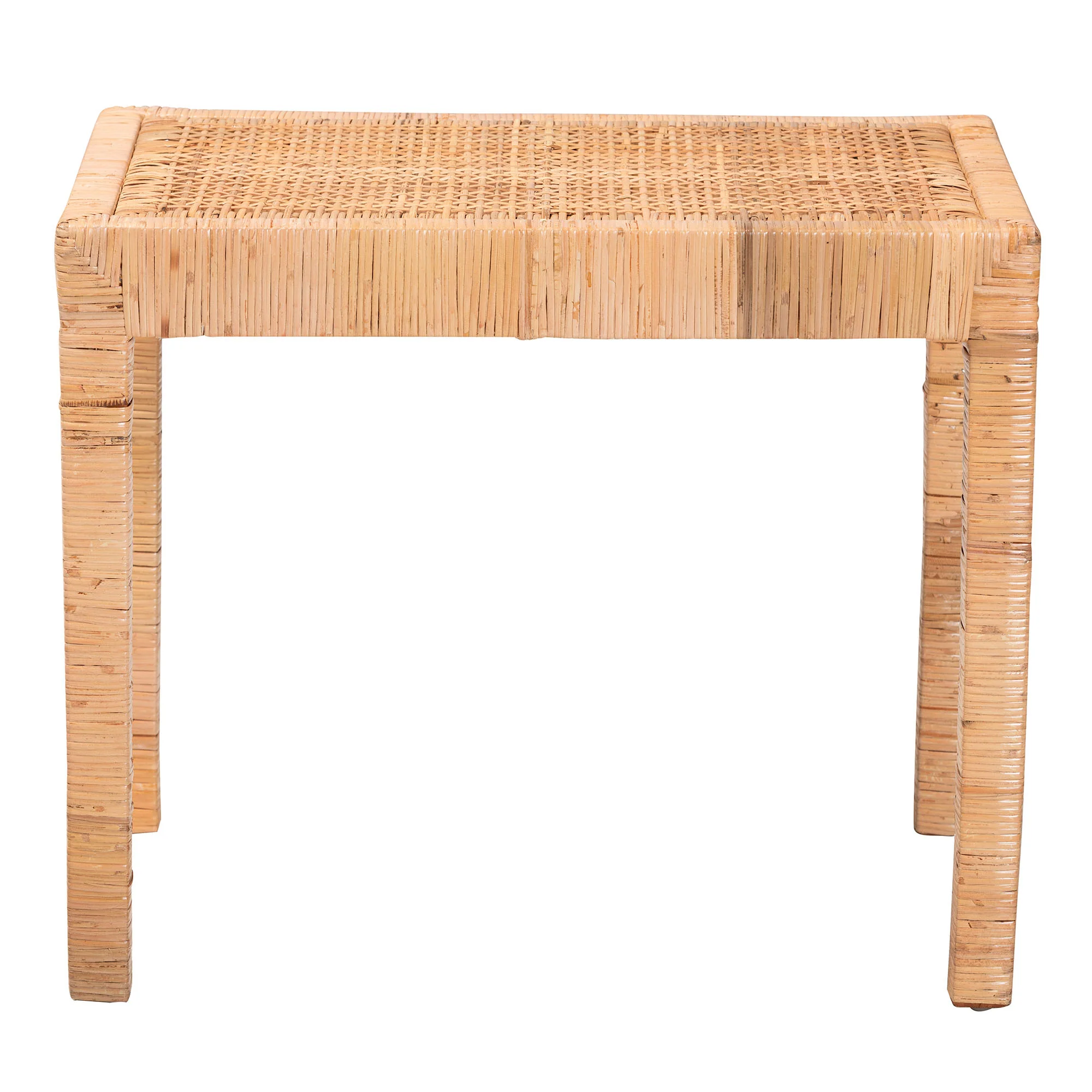 Baxton Studio bali & pari Abelia Modern Bohemian Natural Rattan and Mahogany Wood Short Accent Bench - Image 4