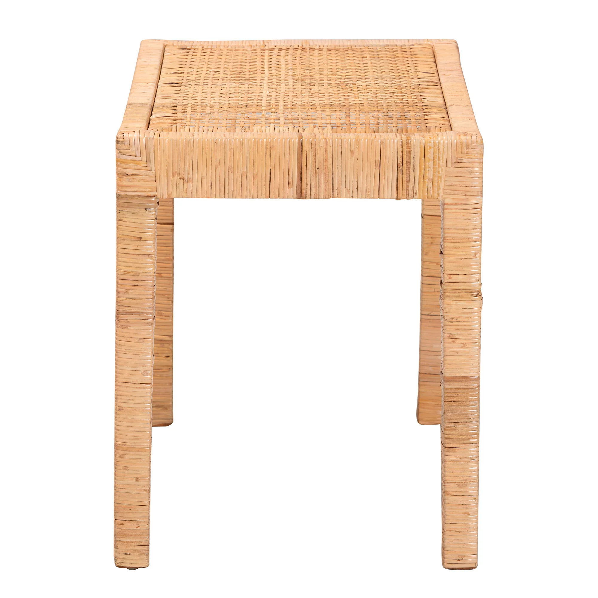 Baxton Studio bali & pari Abelia Modern Bohemian Natural Rattan and Mahogany Wood Short Accent Bench - Image 5