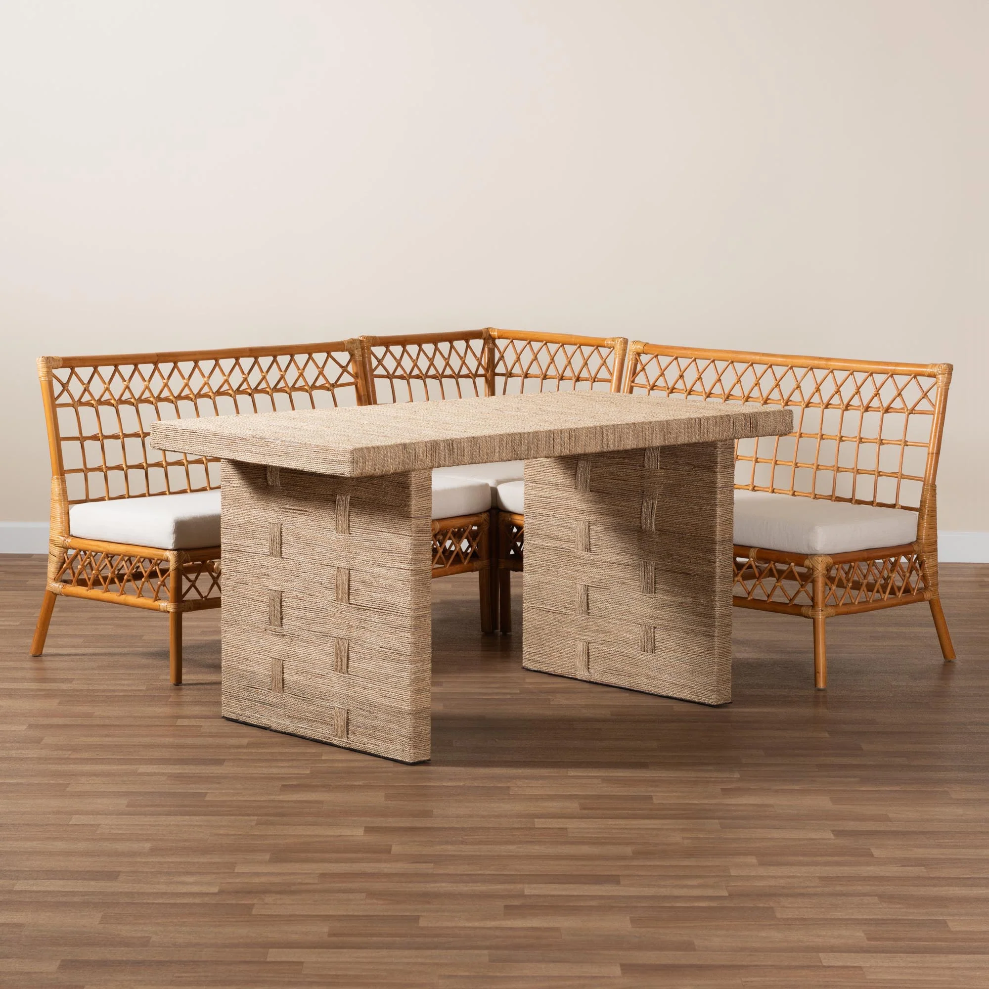 Baxton Studio bali & pari Abella Modern Bohemian Honey Rattan 4-Piece Dining Nook Set - Image 3