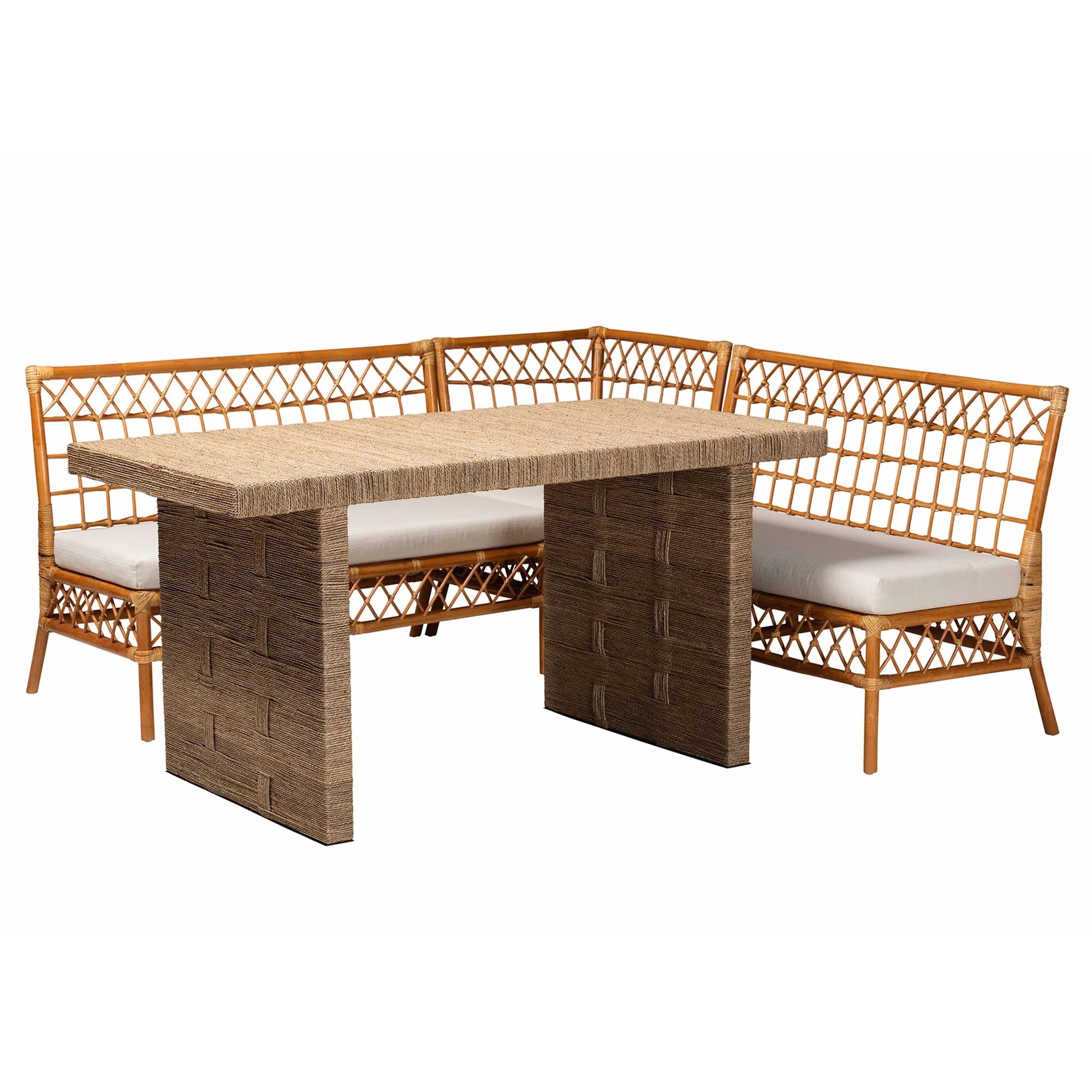 Baxton Studio bali & pari Abella Modern Bohemian Honey Rattan 4-Piece Dining Nook Set - Image 5