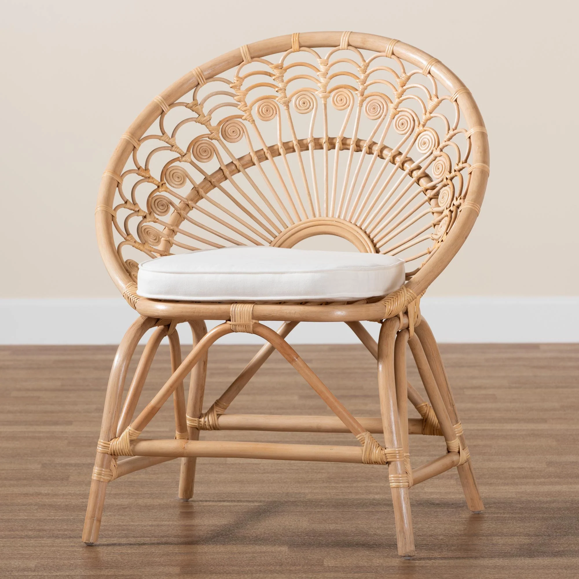 Baxton Studio bali & pari Abriella Modern Bohemian Natural Brown Rattan Peacock Accent Chair - Image 2