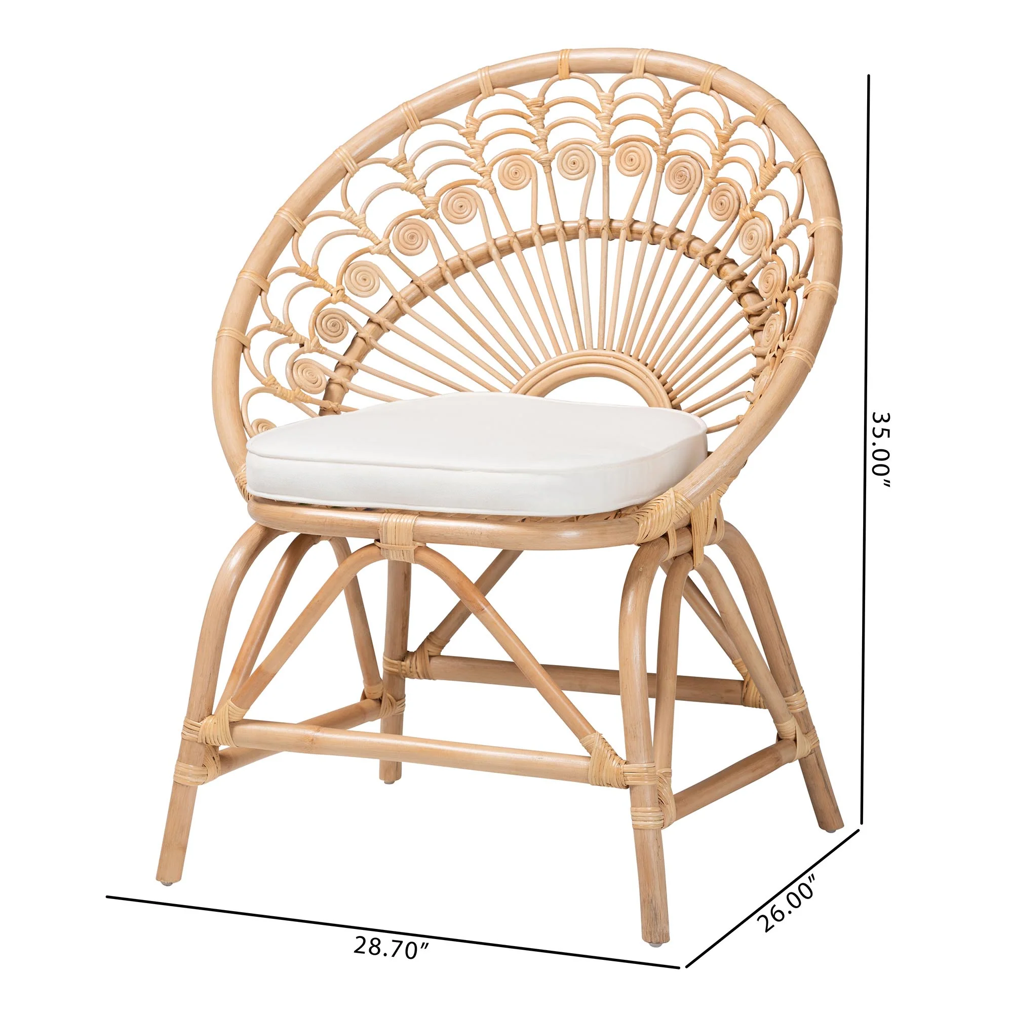 Baxton Studio bali & pari Abriella Modern Bohemian Natural Brown Rattan Peacock Accent Chair - Image 3