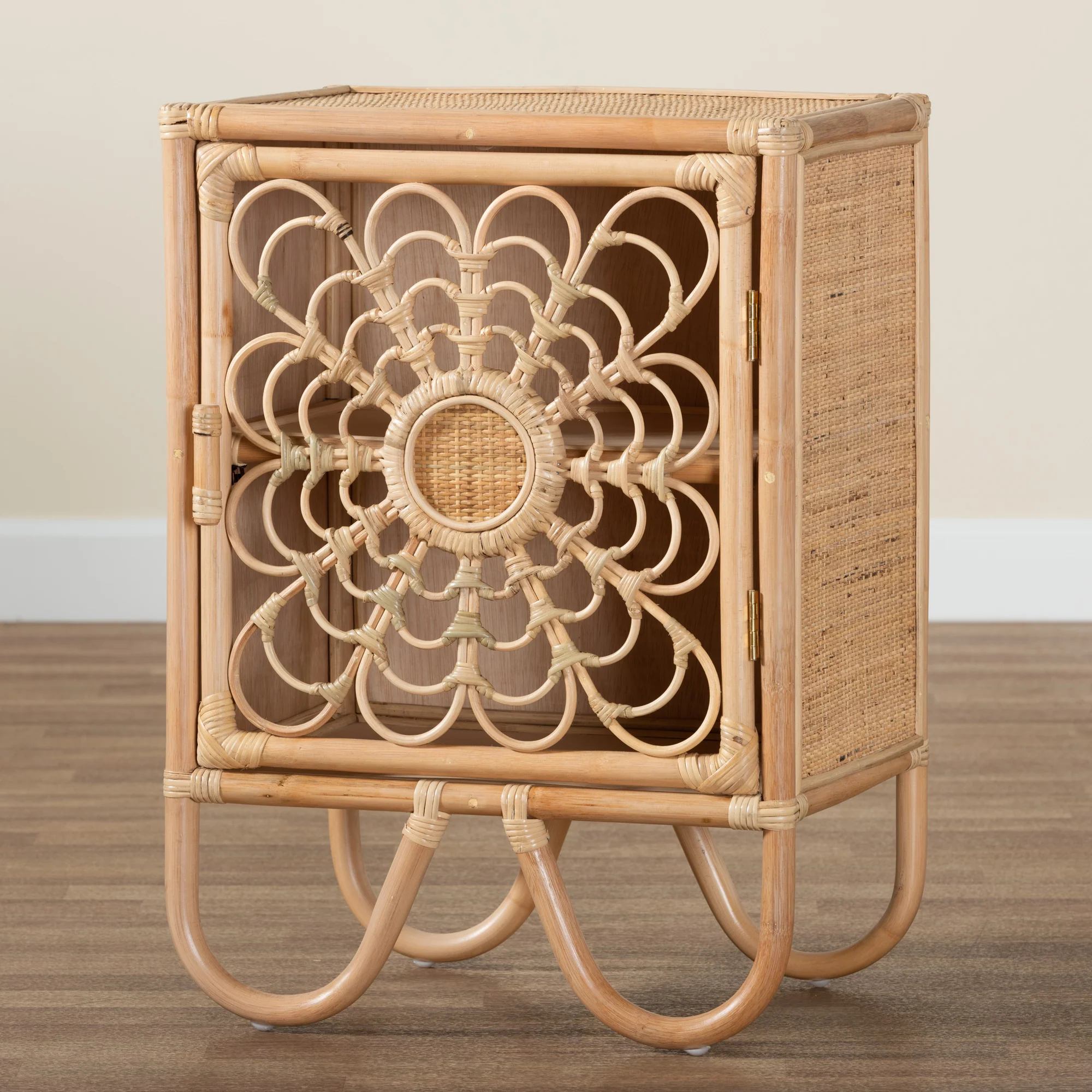 Baxton Studio bali & pari Acelin Modern Bohemian Natural Brown Rattan Nightstand - Image 9