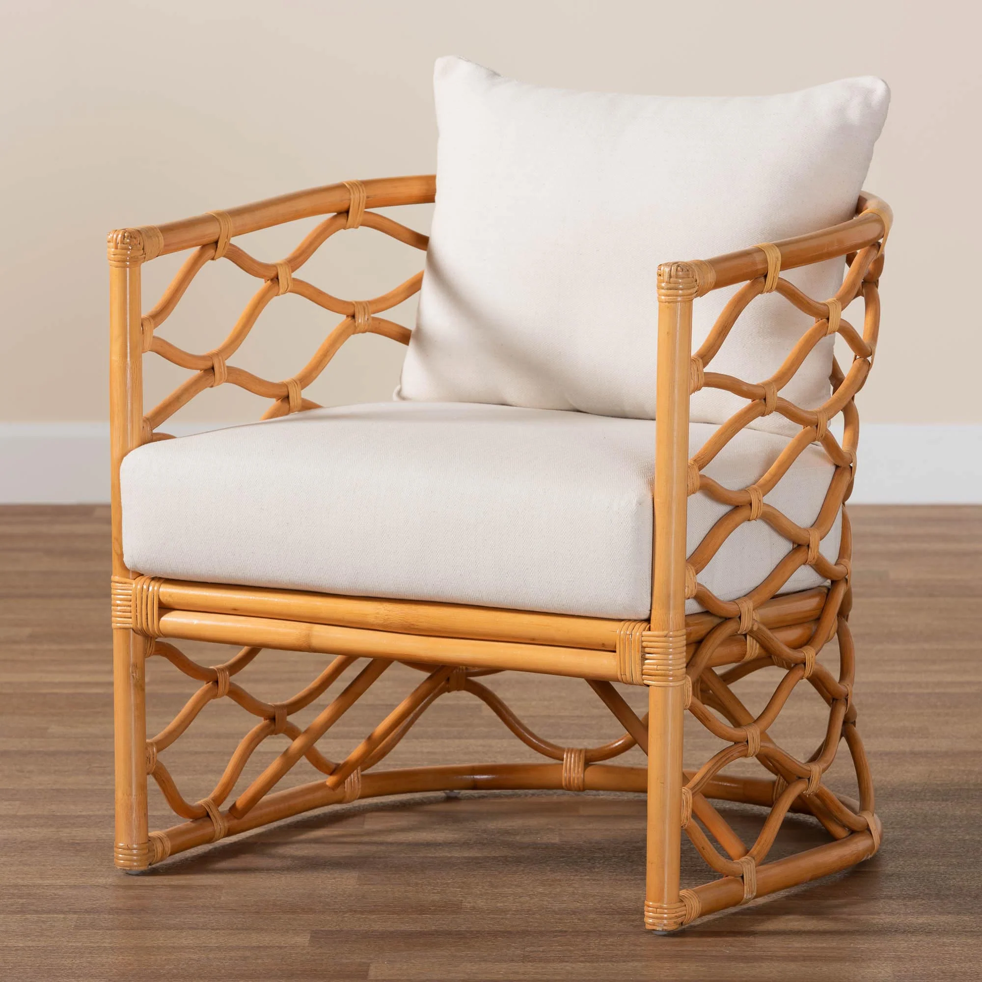 Baxton Studio bali & pari Acelynn Bohemian Light Honey Rattan Arm Chair - Image 2