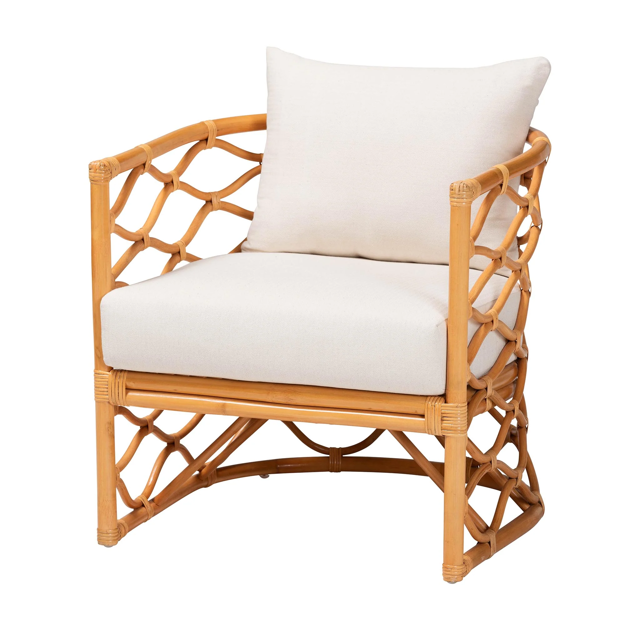 Baxton Studio bali & pari Acelynn Bohemian Light Honey Rattan Arm Chair - Image 4