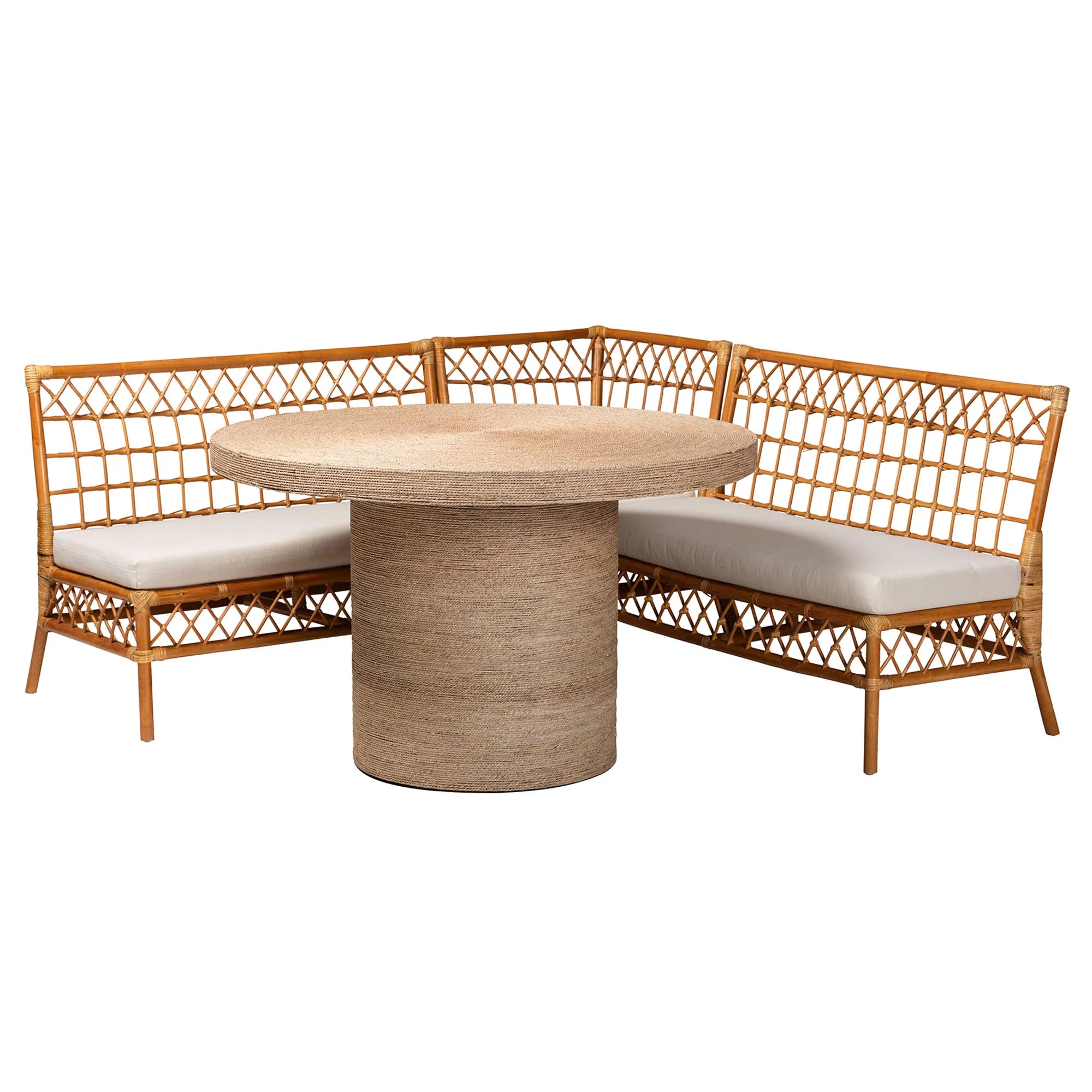 Baxton Studio bali & pari Adalina Modern Bohemian Honey Rattan 4-Piece Dining Nook Set - Image 2