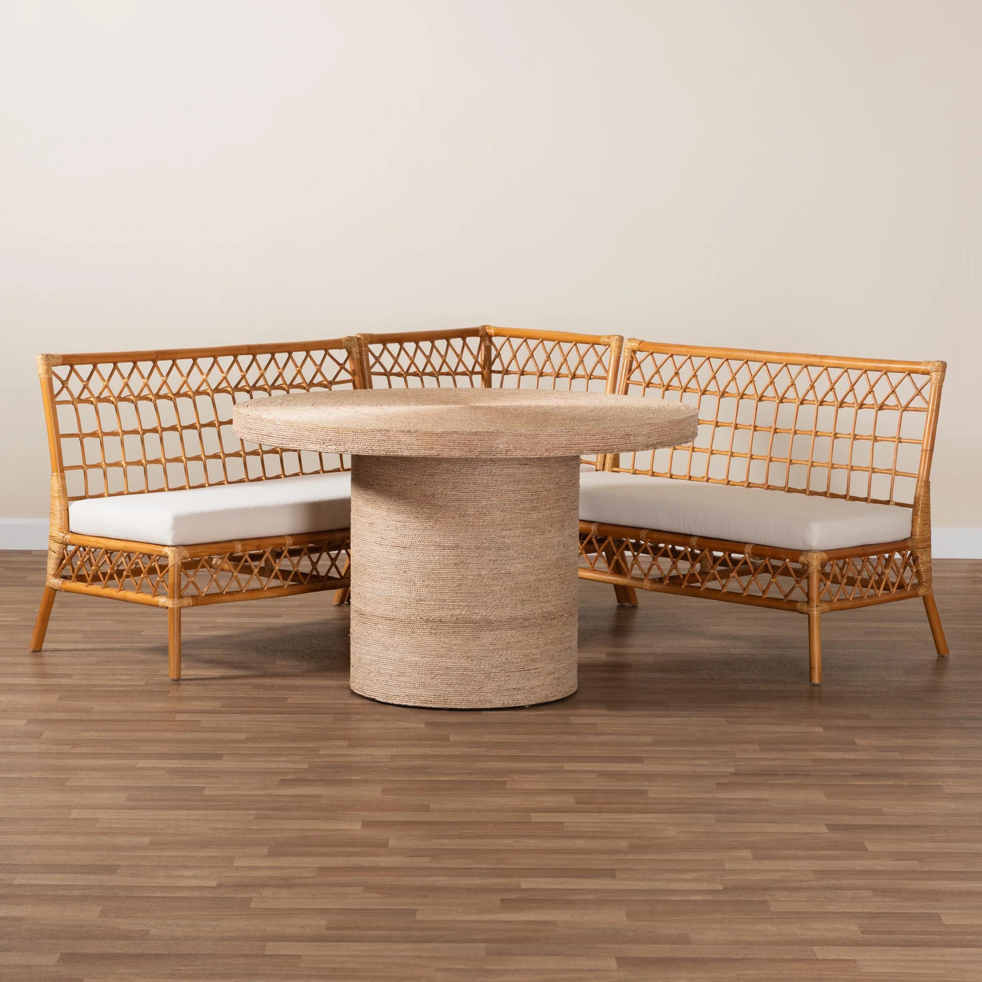 Baxton Studio bali & pari Adalina Modern Bohemian Honey Rattan 4-Piece Dining Nook Set - Image 9