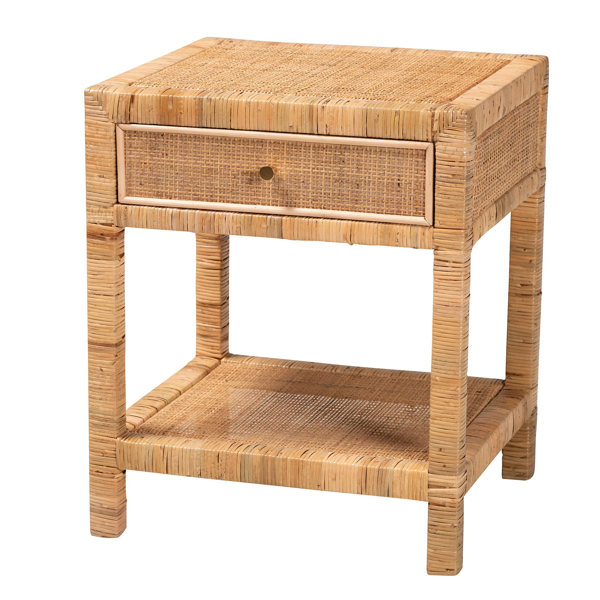 Baxton Studio bali & pari Adelia Modern Bohemian Natural Rattan and Mahogany Wood 1-Drawer Nightstand - Image 2