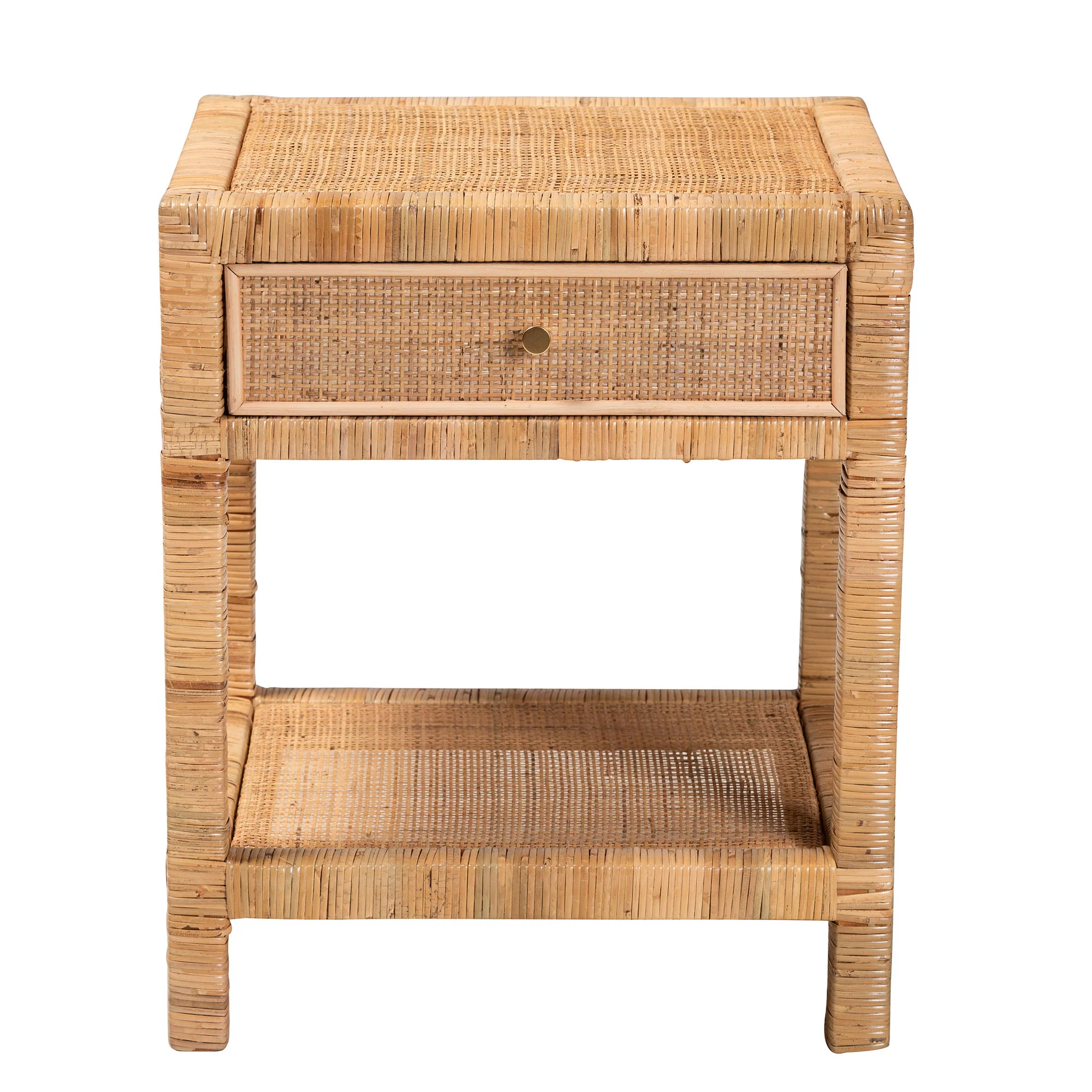 Baxton Studio bali & pari Adelia Modern Bohemian Natural Rattan and Mahogany Wood 1-Drawer Nightstand - Image 4