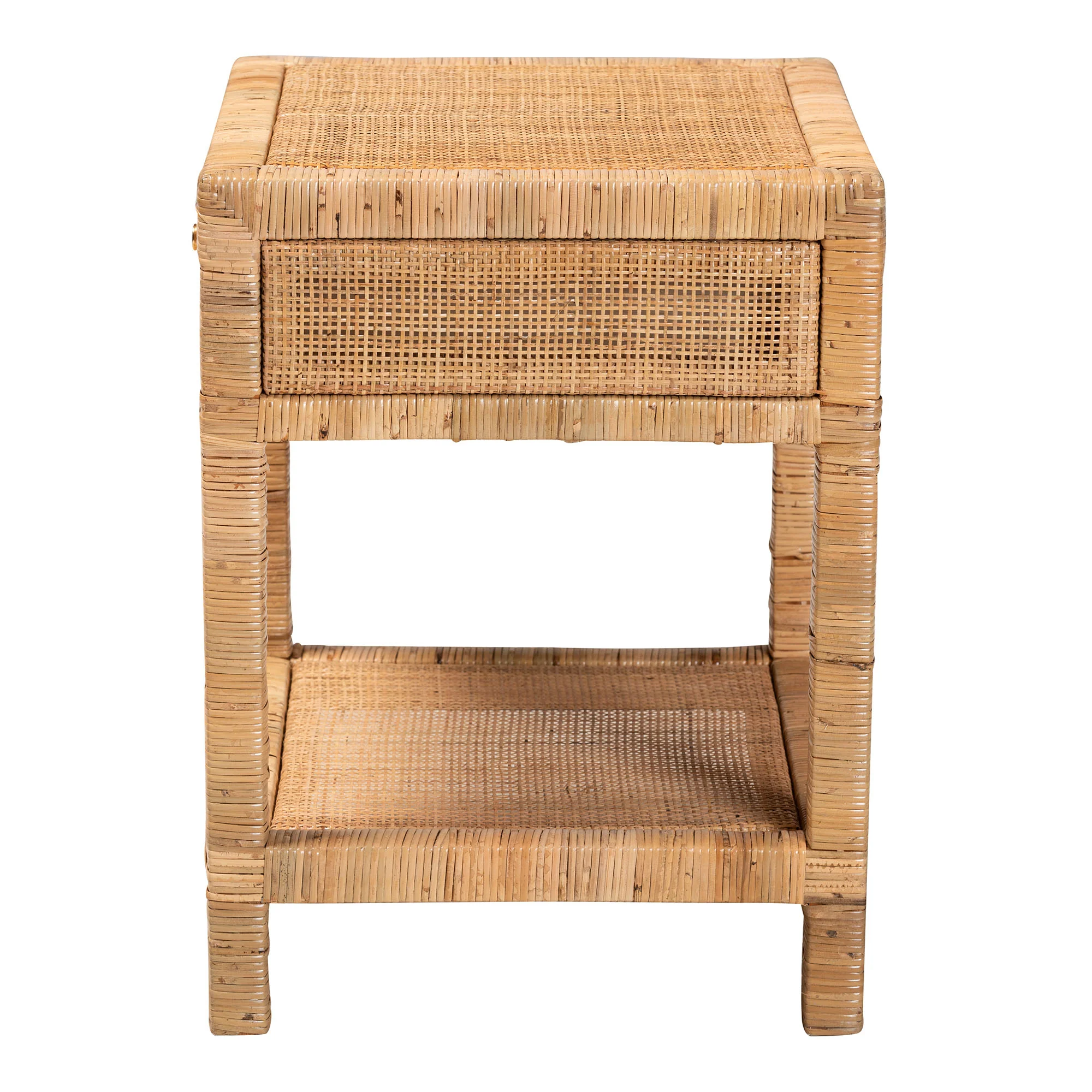 Baxton Studio bali & pari Adelia Modern Bohemian Natural Rattan and Mahogany Wood 1-Drawer Nightstand - Image 5