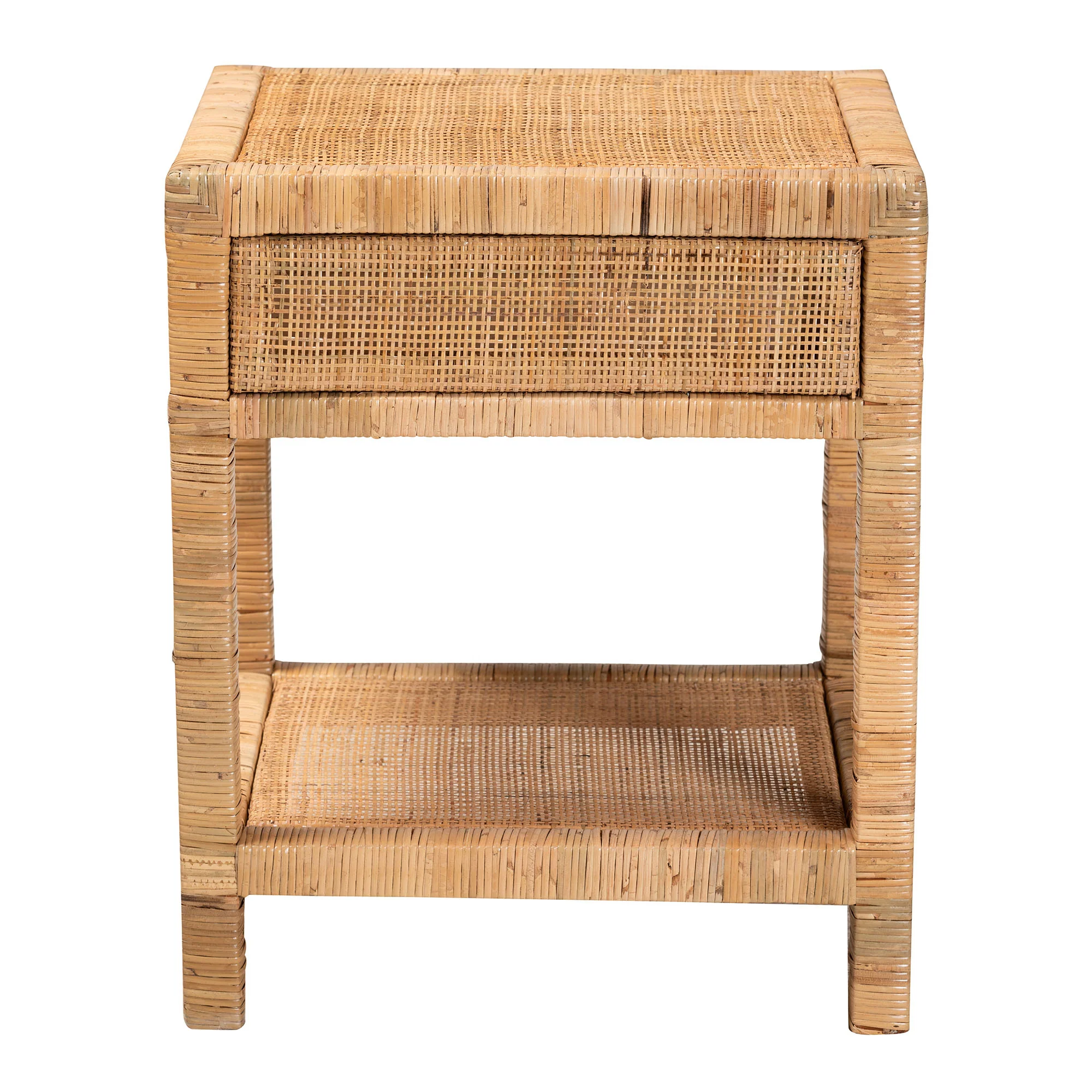 Baxton Studio bali & pari Adelia Modern Bohemian Natural Rattan and Mahogany Wood 1-Drawer Nightstand - Image 6