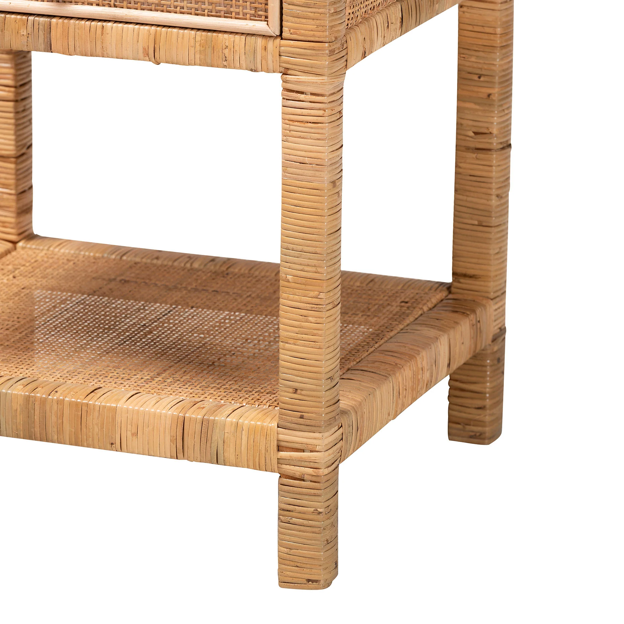 Baxton Studio bali & pari Adelia Modern Bohemian Natural Rattan and Mahogany Wood 1-Drawer Nightstand - Image 7