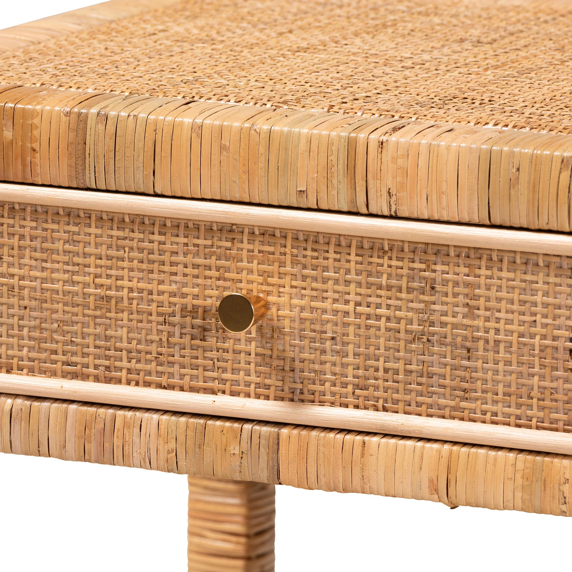 Baxton Studio bali & pari Adelia Modern Bohemian Natural Rattan and Mahogany Wood 1-Drawer Nightstand - Image 8