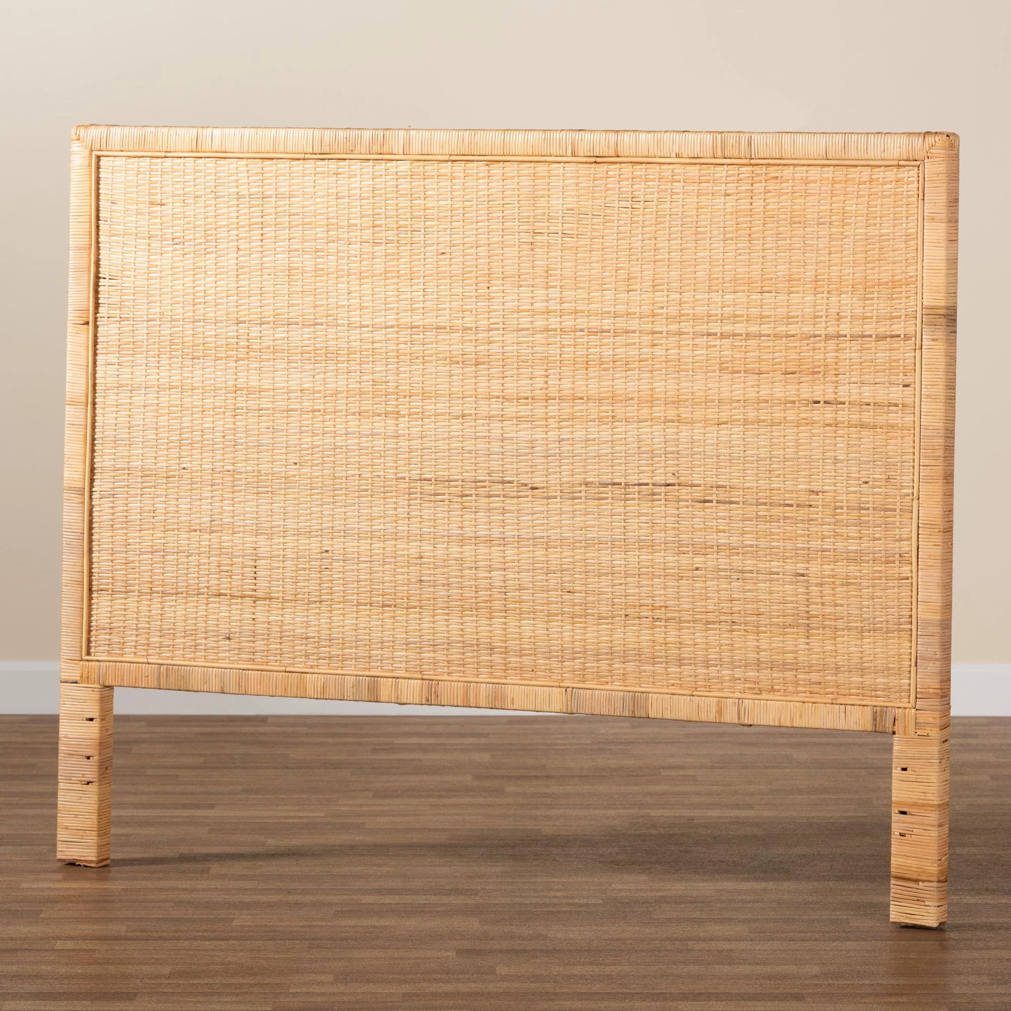 Baxton Studio bali & pari Adelyn Modern Bohemian Natural Brown Rattan and Mahogany Wood King Size Headboard - Image 6