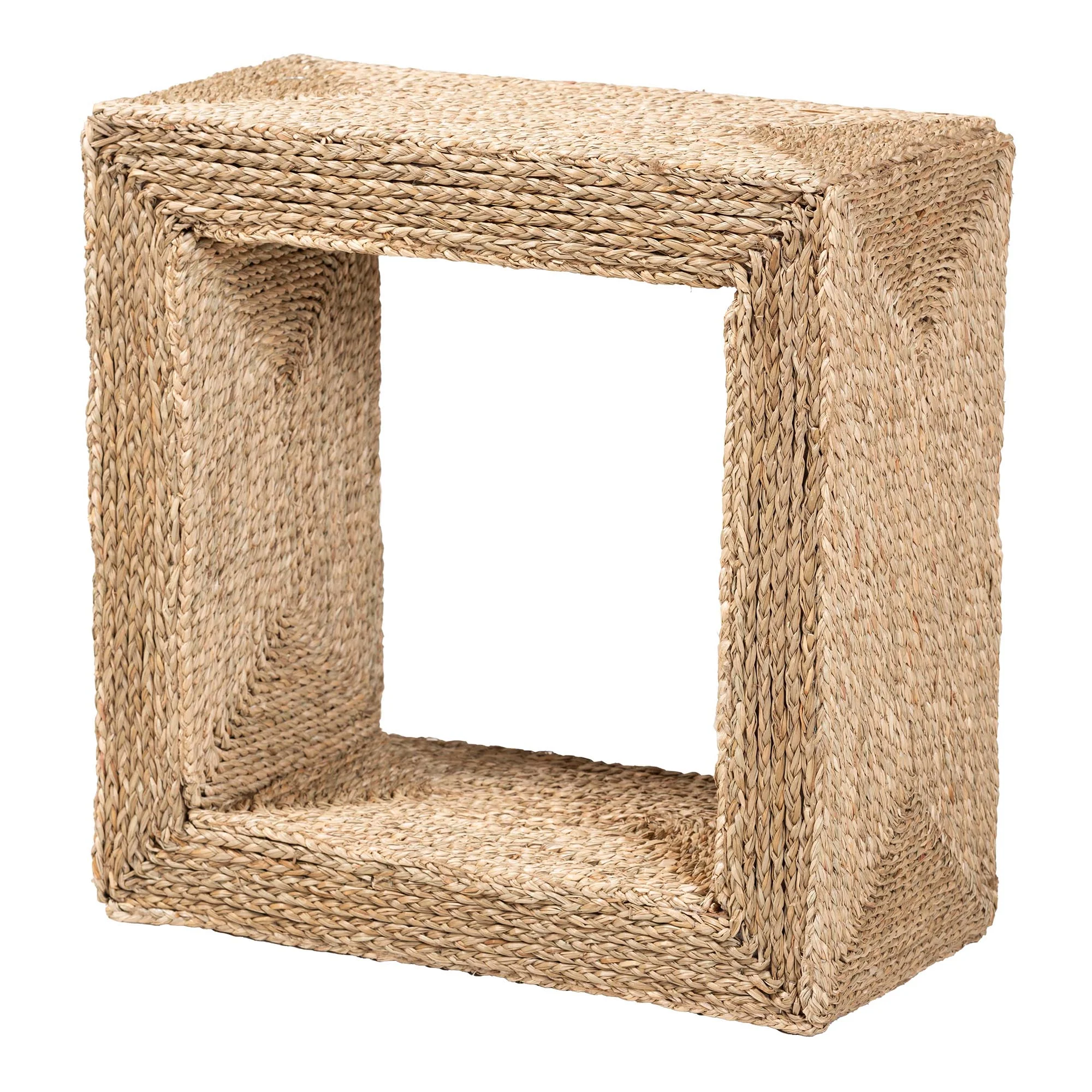 Baxton Studio bali & pari Adonica Modern Bohemian Natural Brown Seagrass and Wood End Table - Image 3