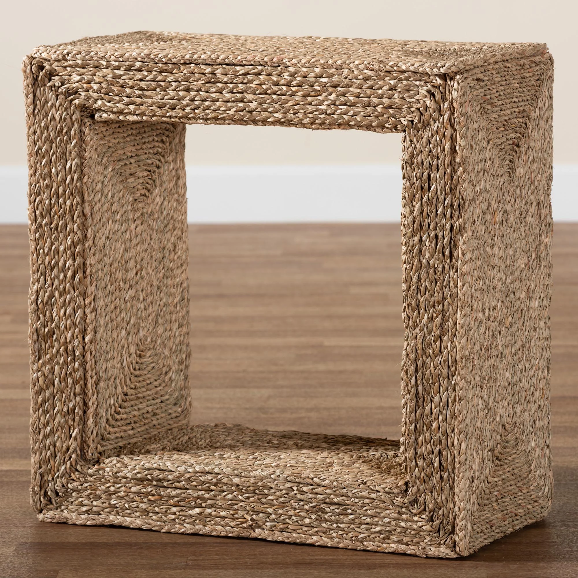 Baxton Studio bali & pari Adonica Modern Bohemian Natural Brown Seagrass and Wood End Table - Image 8