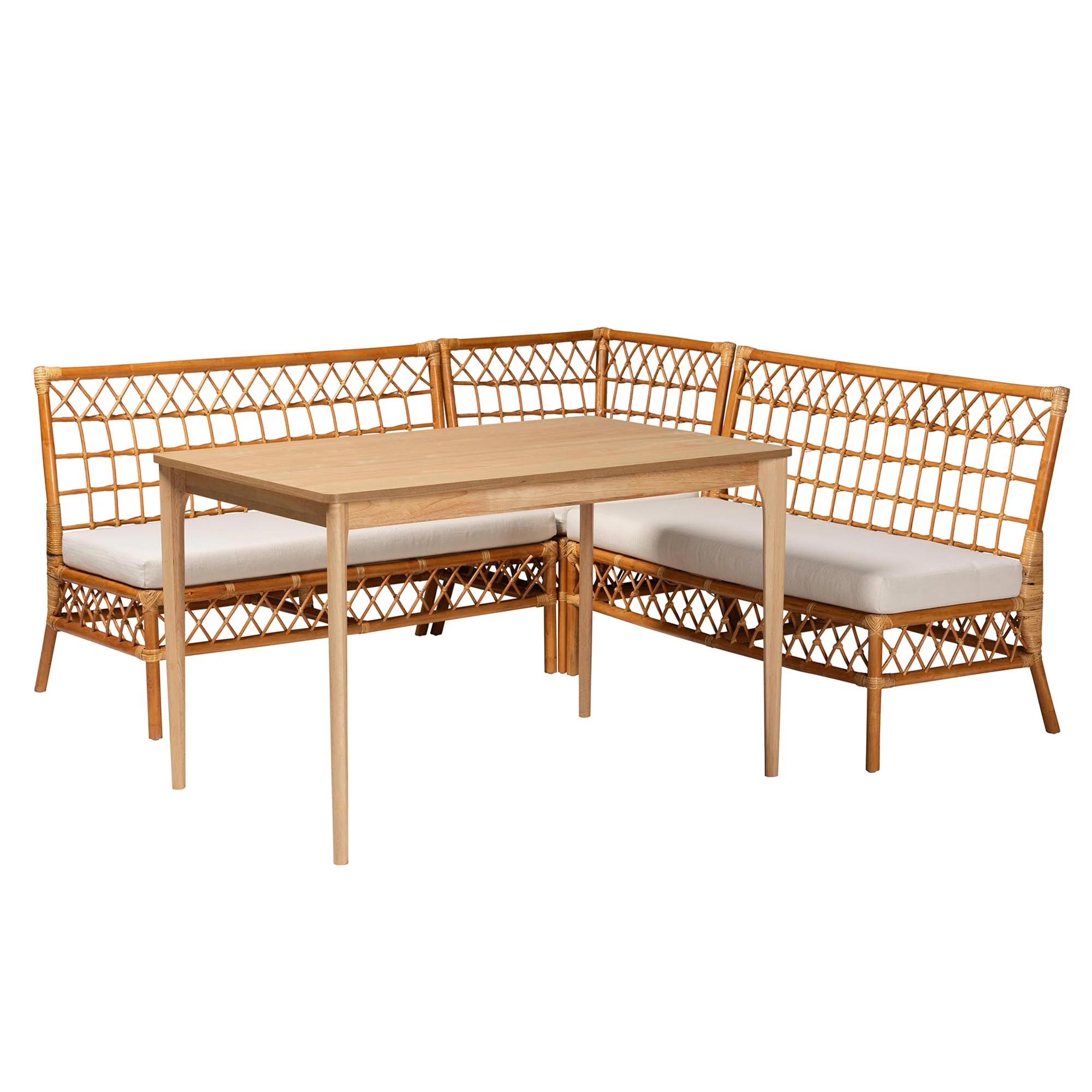 Baxton Studio bali & pari Adora Modern Bohemian Honey Rattan 4-Piece Dining Nook Set - Image 2
