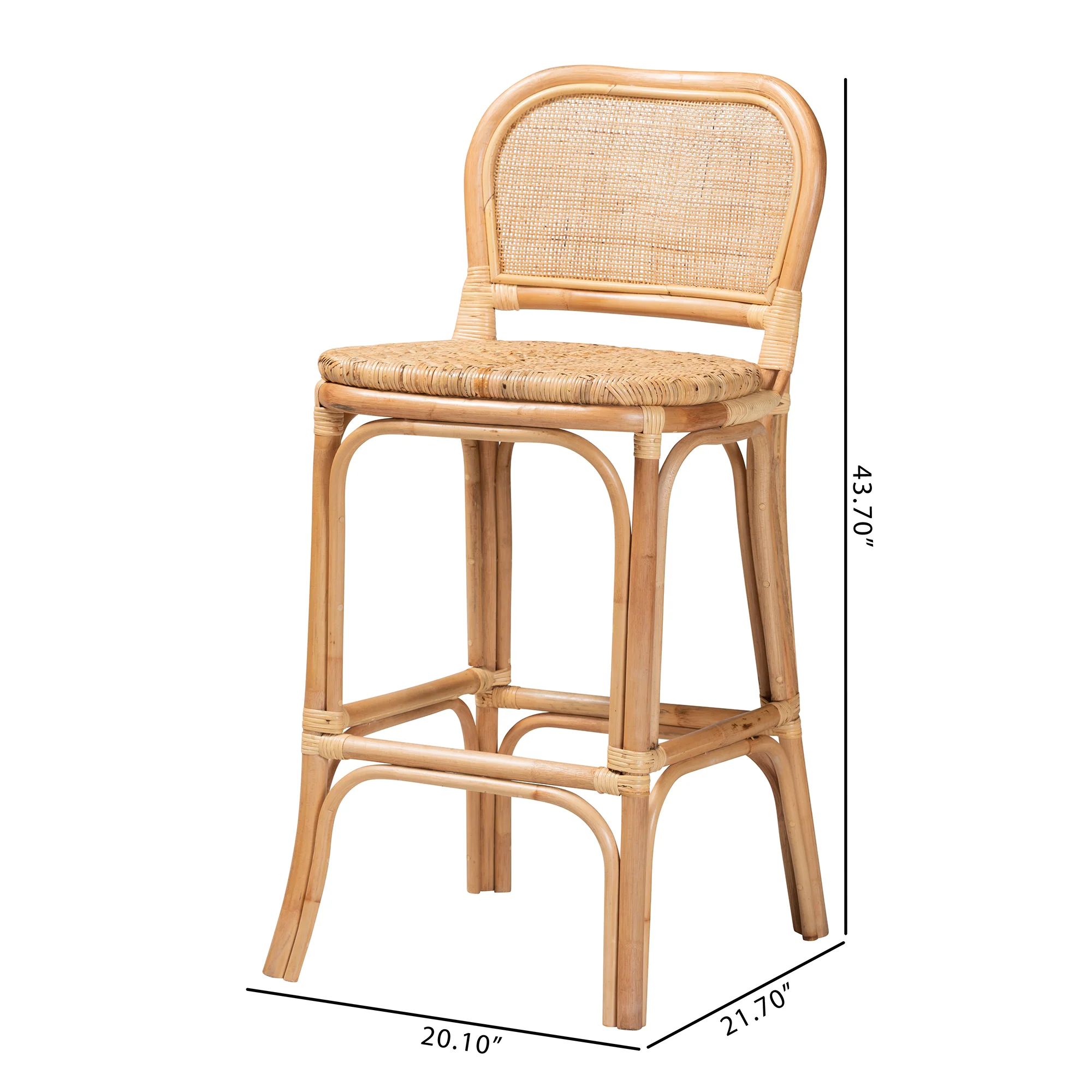Baxton Studio bali & pari Adrena Modern Bohemian Natural Brown Rattan Bar Stool - Image 10