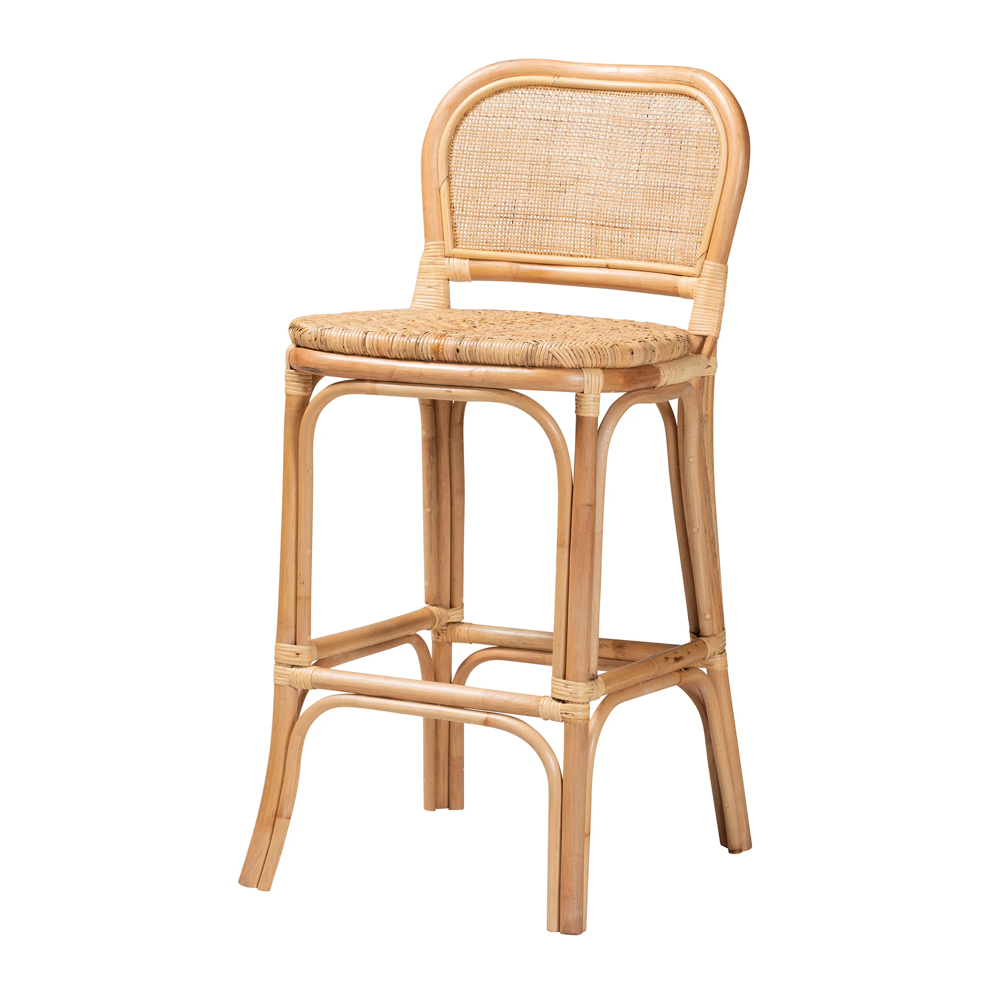 Baxton Studio bali & pari Adrena Modern Bohemian Natural Brown Rattan Bar Stool - Image 2