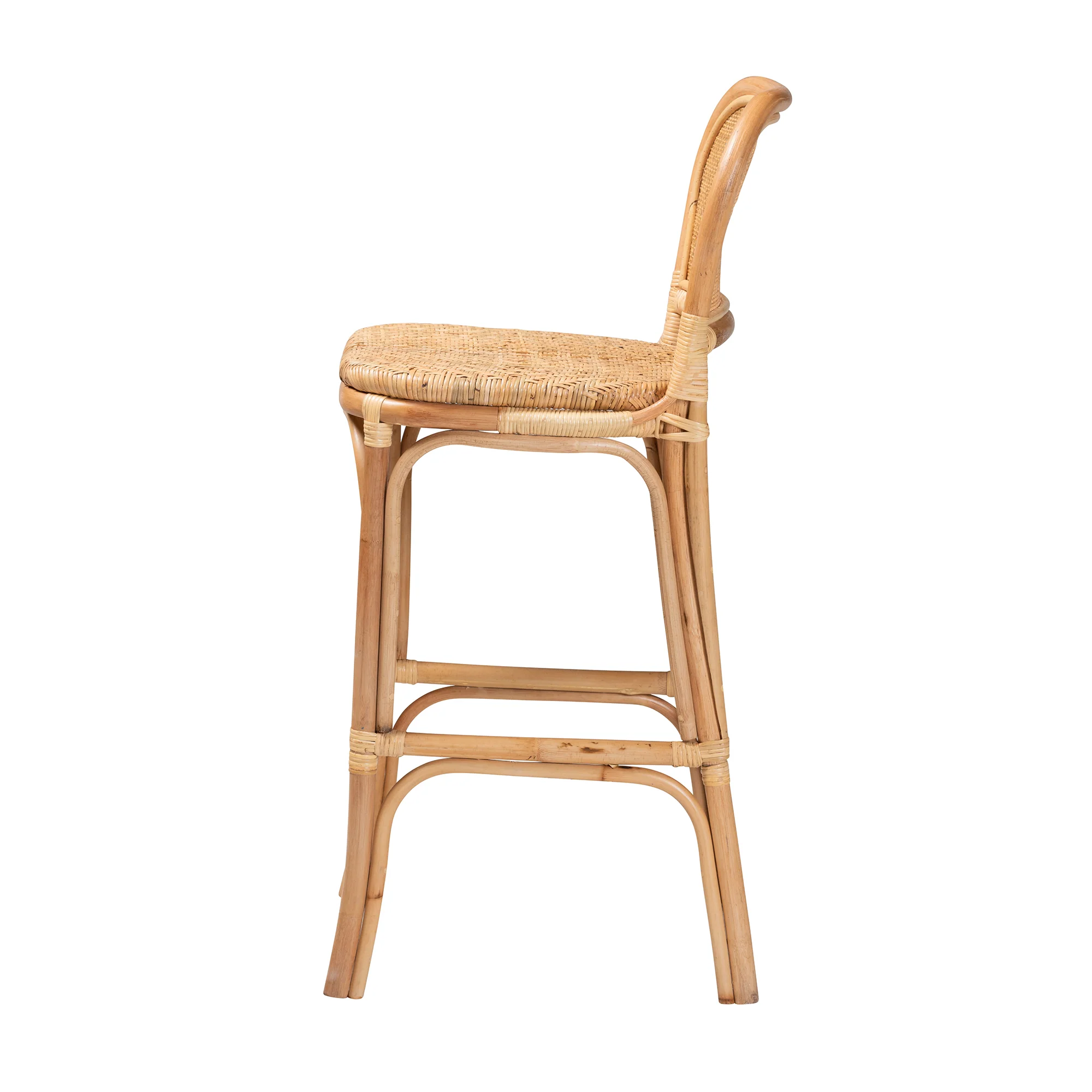 Baxton Studio bali & pari Adrena Modern Bohemian Natural Brown Rattan Bar Stool - Image 4