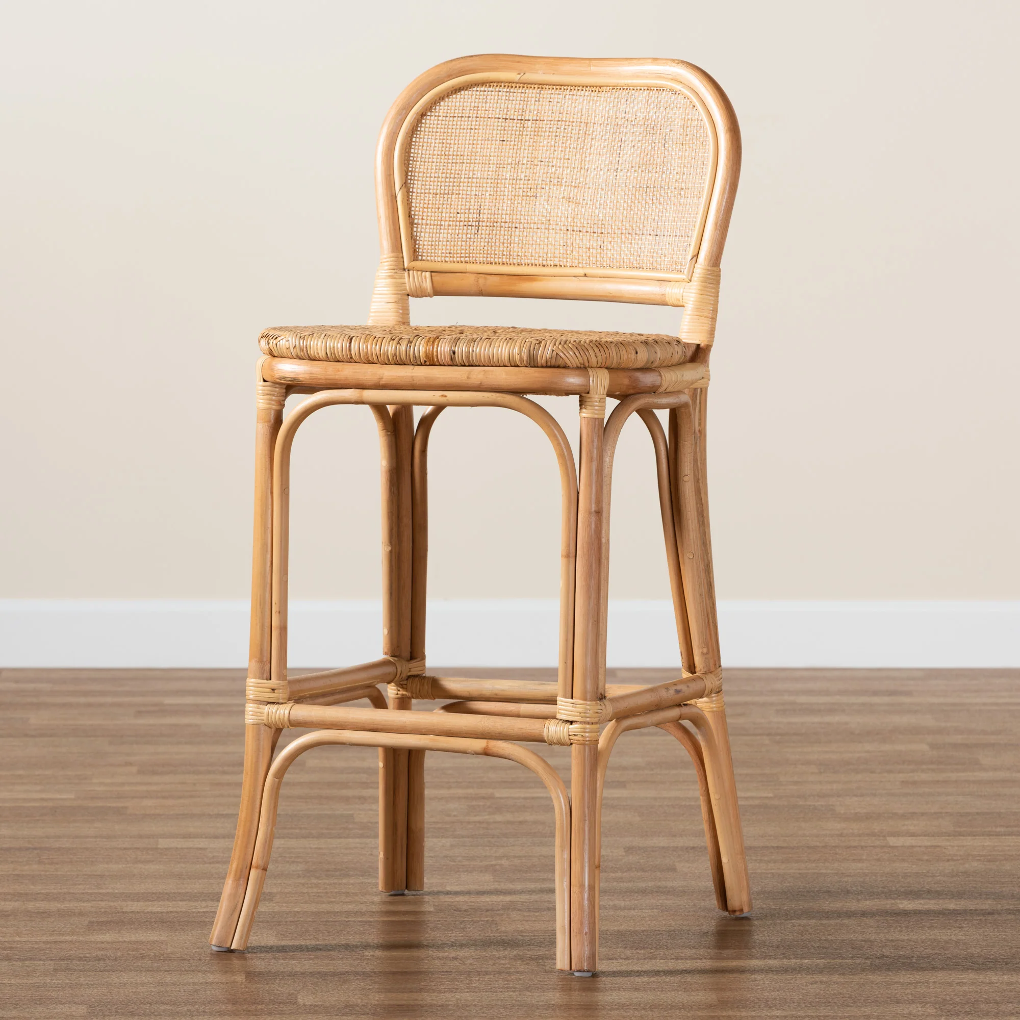 Baxton Studio bali & pari Adrena Modern Bohemian Natural Brown Rattan Bar Stool - Image 9