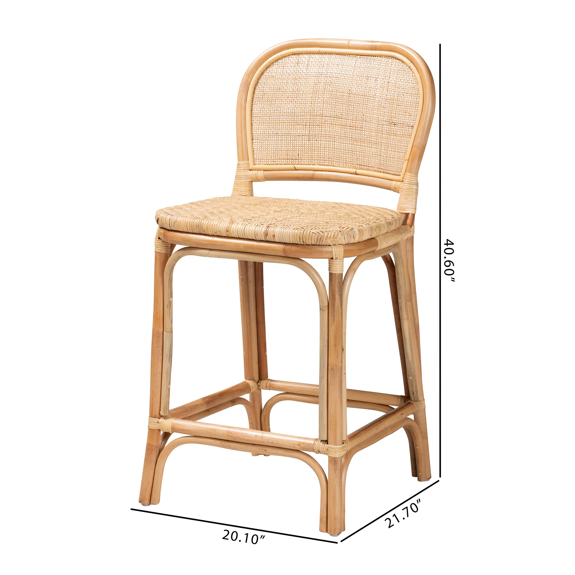 Baxton Studio bali & pari Adrena Modern Bohemian Natural Brown Rattan Counter Stool - Image 10