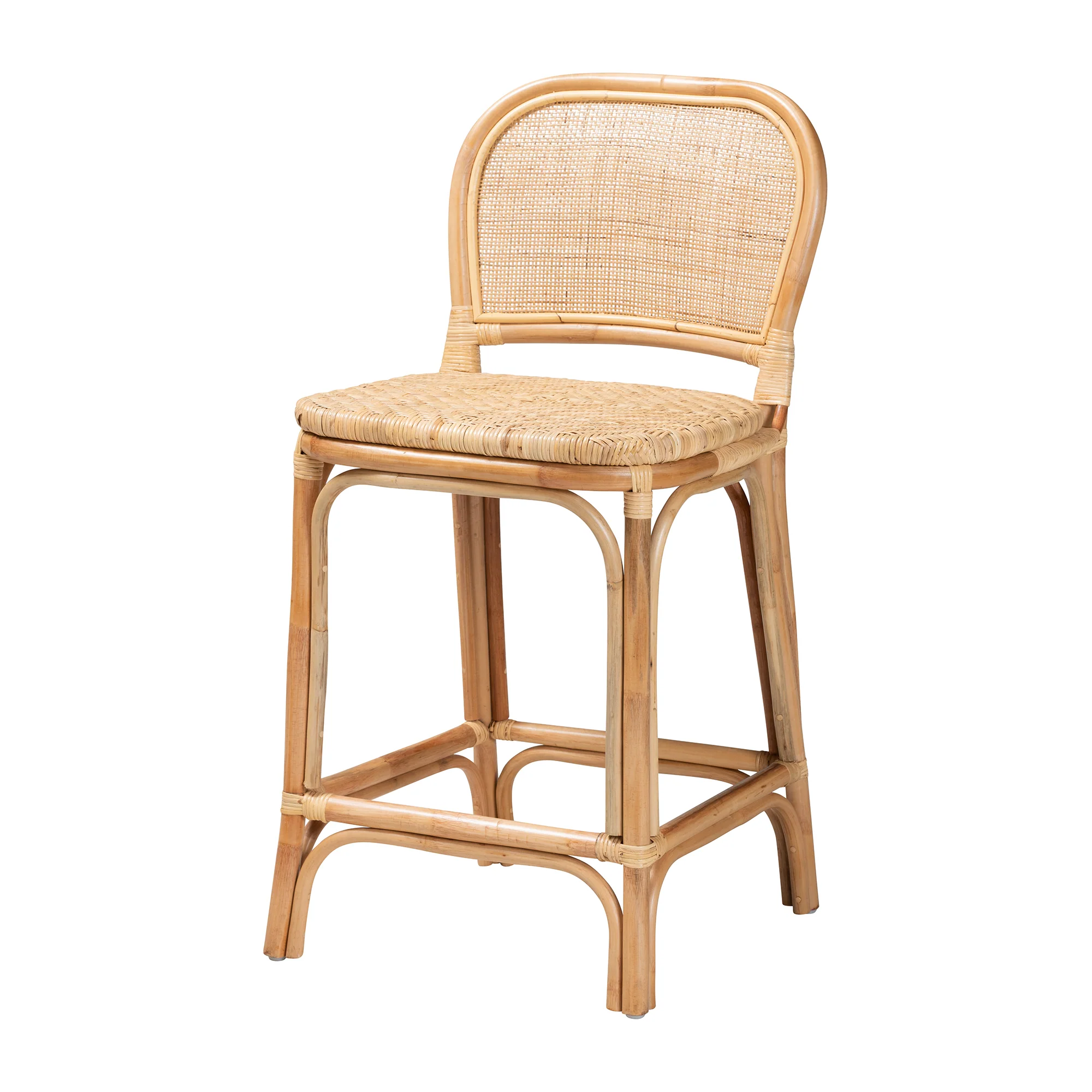 Baxton Studio bali & pari Adrena Modern Bohemian Natural Brown Rattan Counter Stool - Image 2