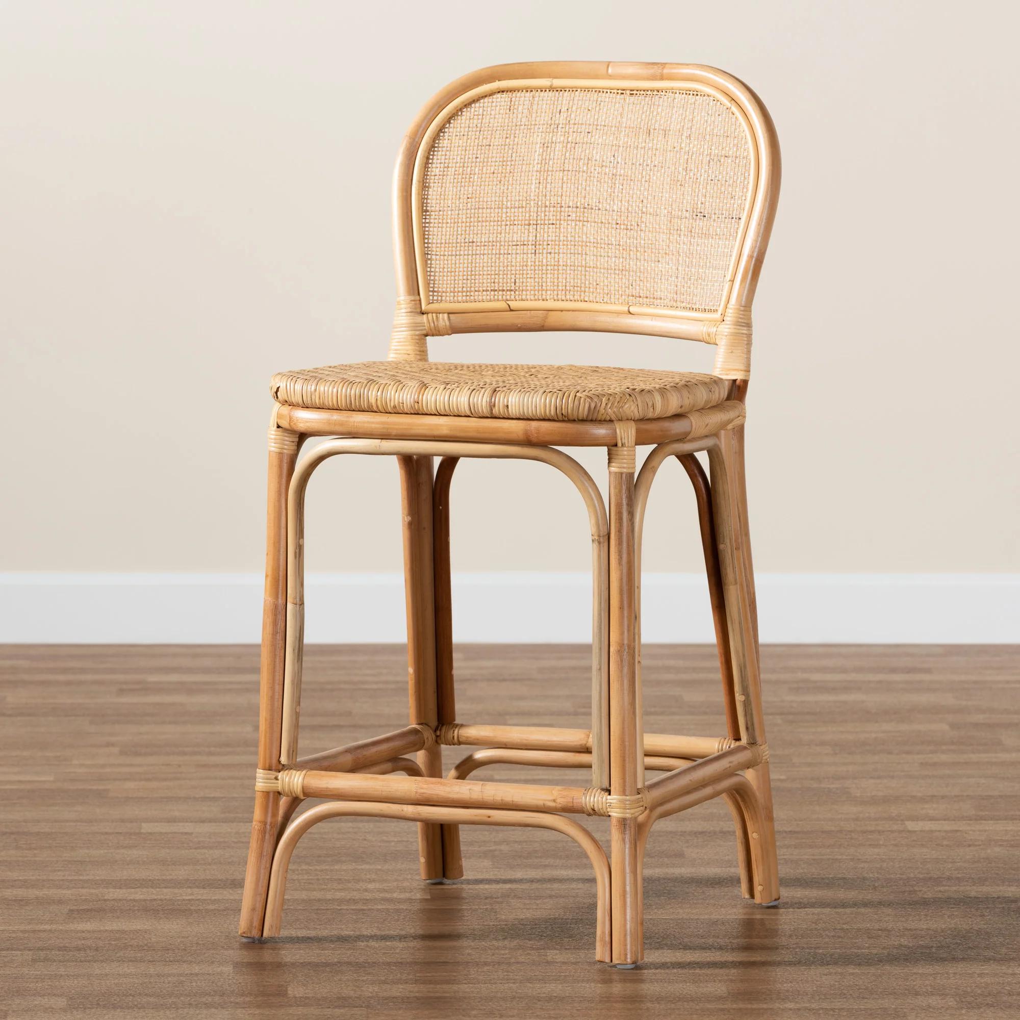 Baxton Studio bali & pari Adrena Modern Bohemian Natural Brown Rattan Counter Stool - Image 9