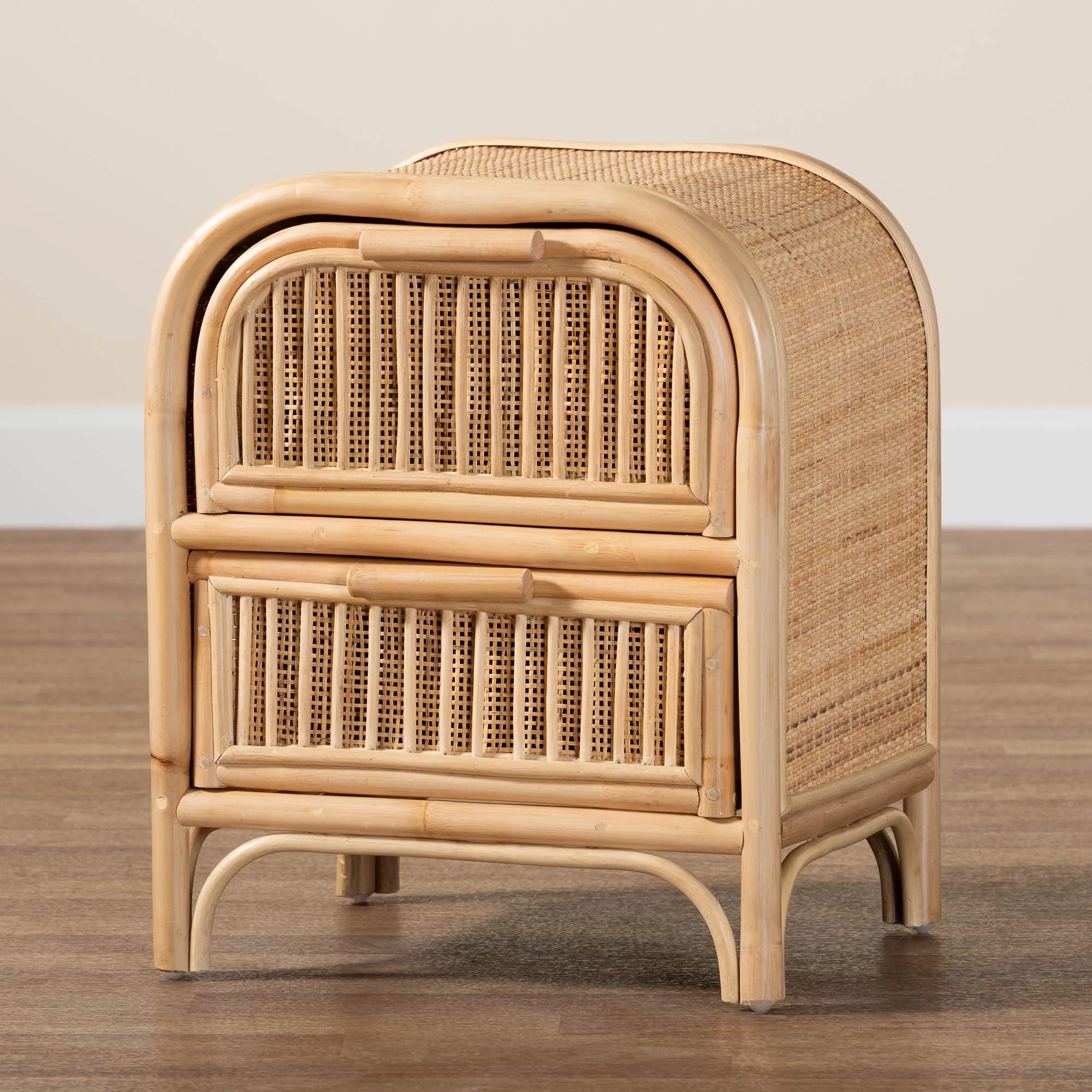 Baxton Studio bali & pari Adrika Bohemian Natural Rattan 2-Drawer Nightstand - Image 2