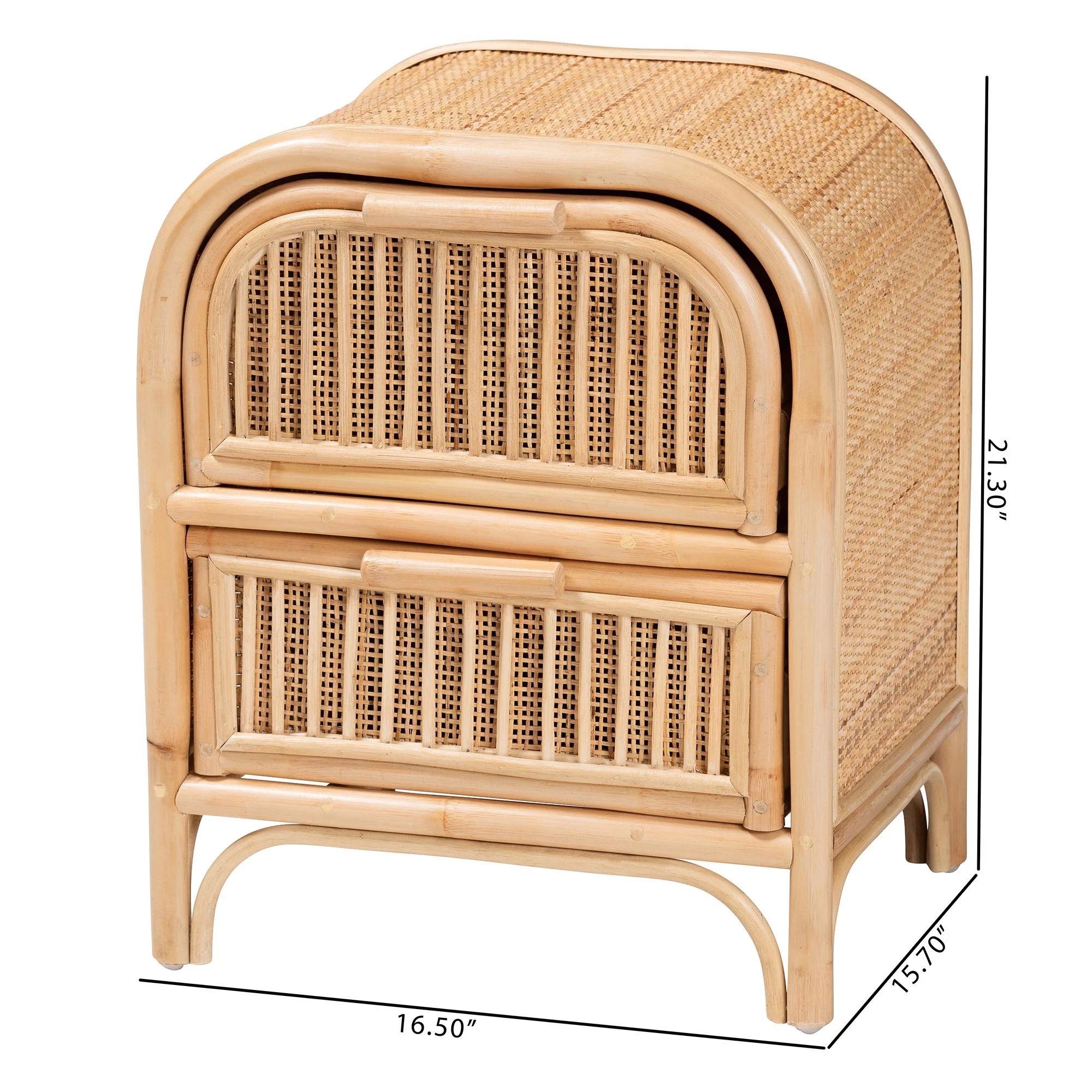 Baxton Studio bali & pari Adrika Bohemian Natural Rattan 2-Drawer Nightstand - Image 3
