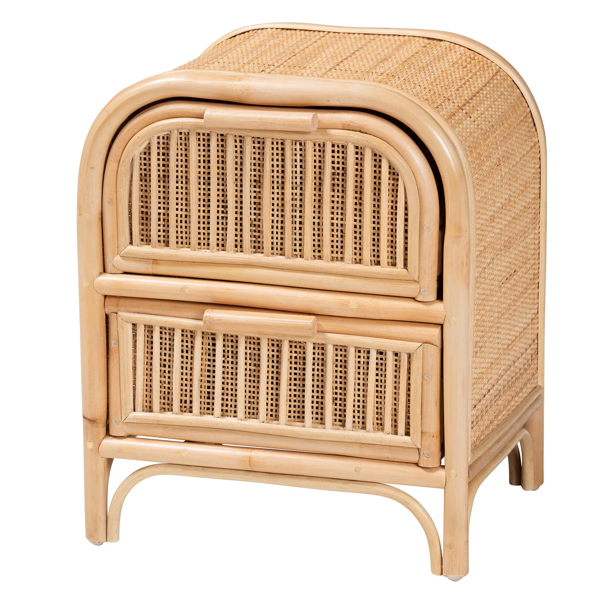 Baxton Studio bali & pari Adrika Bohemian Natural Rattan 2-Drawer Nightstand - Image 4
