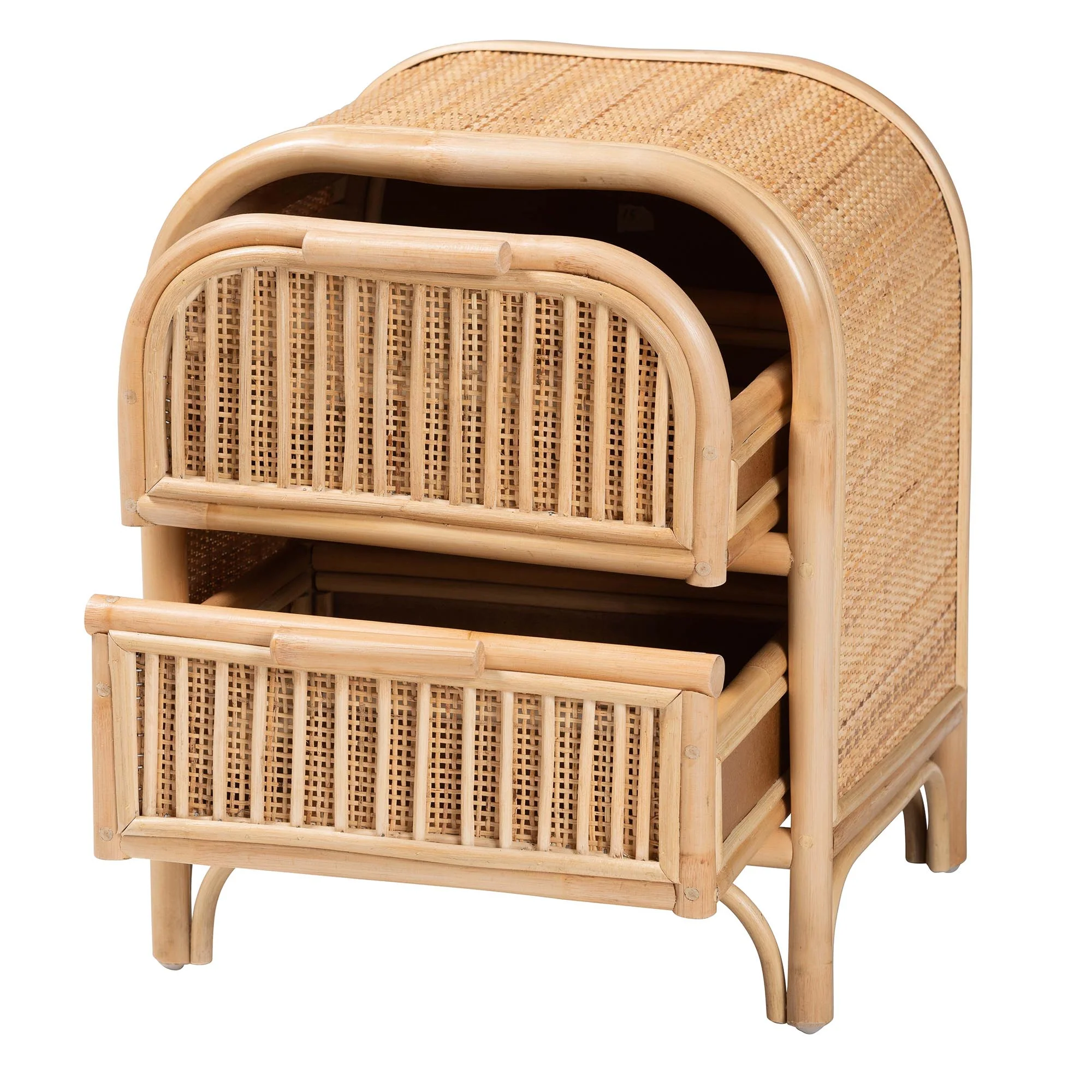 Baxton Studio bali & pari Adrika Bohemian Natural Rattan 2-Drawer Nightstand - Image 5