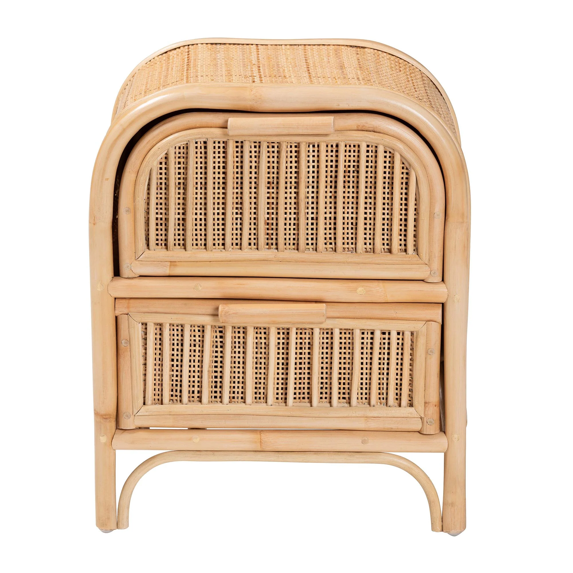 Baxton Studio bali & pari Adrika Bohemian Natural Rattan 2-Drawer Nightstand - Image 6