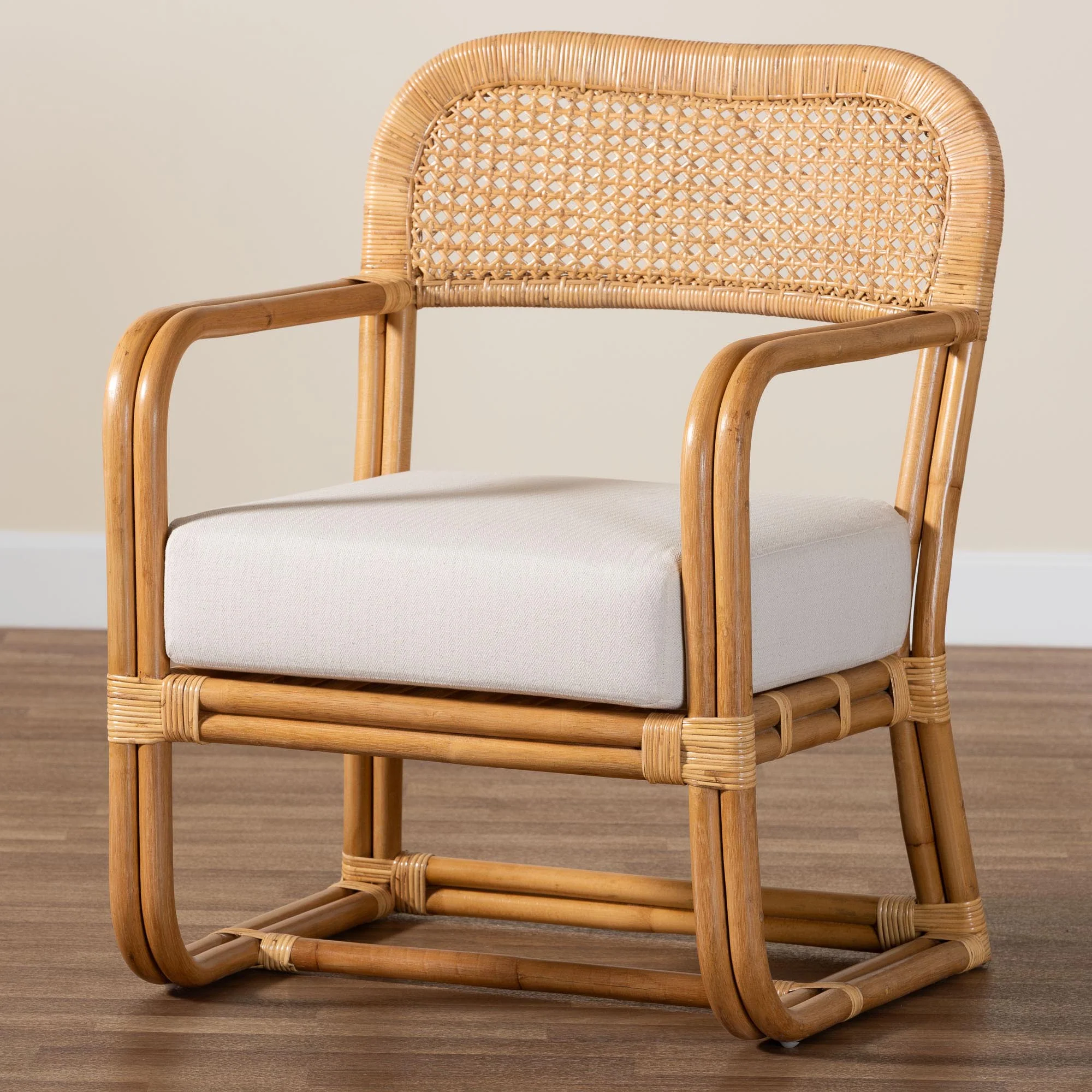 Baxton Studio bali & pari Ailith Modern Bohemian Light Honey Rattan Arm Chair - Image 9