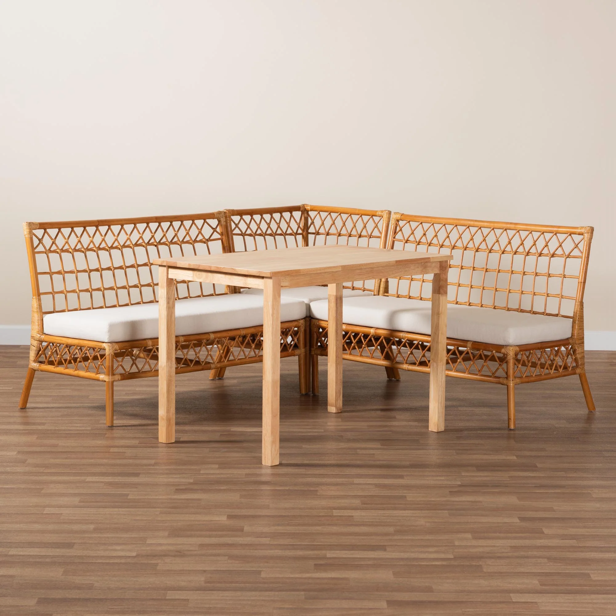 Baxton Studio bali & pari Aina Modern Bohemian Honey Rattan 4-Piece Dining Nook Set - Image 3